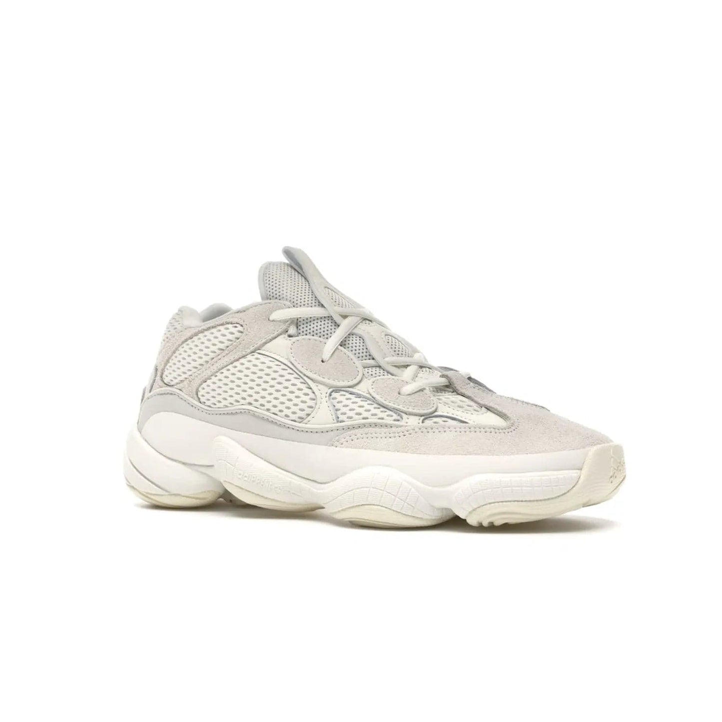 adidas Yeezy 500 Bone White - Image 4 - Only at www.BallersClubKickz.com - Classic look perfect for any sneaker collection. The adidas Yeezy 500 "Bone White" blends a white mesh upper with suede overlays & a chunky midsole inspired by the Adidas KB3. Complimented by a tonal-cream outsole, this timeless style is a must-have.