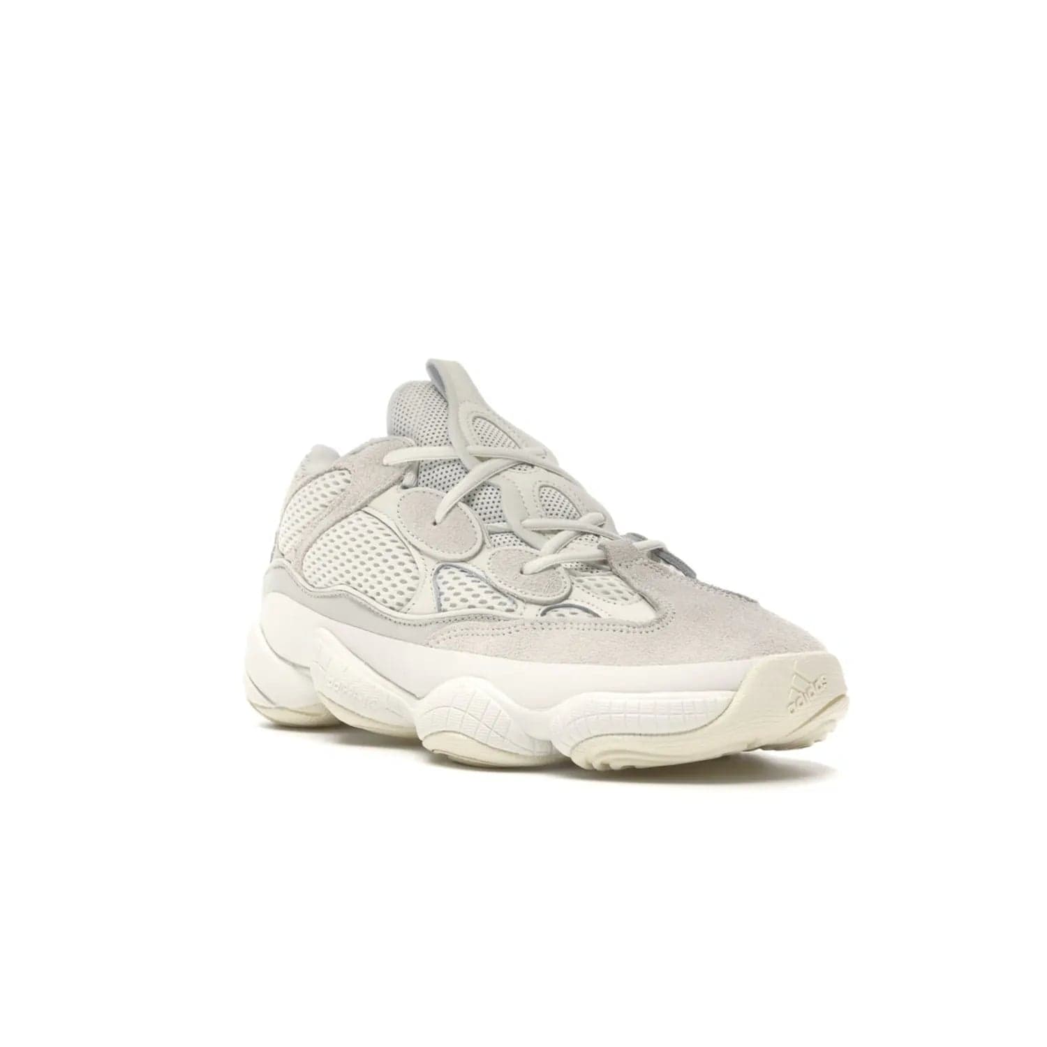adidas Yeezy 500 Bone White - Image 6 - Only at www.BallersClubKickz.com - Classic look perfect for any sneaker collection. The adidas Yeezy 500 "Bone White" blends a white mesh upper with suede overlays & a chunky midsole inspired by the Adidas KB3. Complimented by a tonal-cream outsole, this timeless style is a must-have.