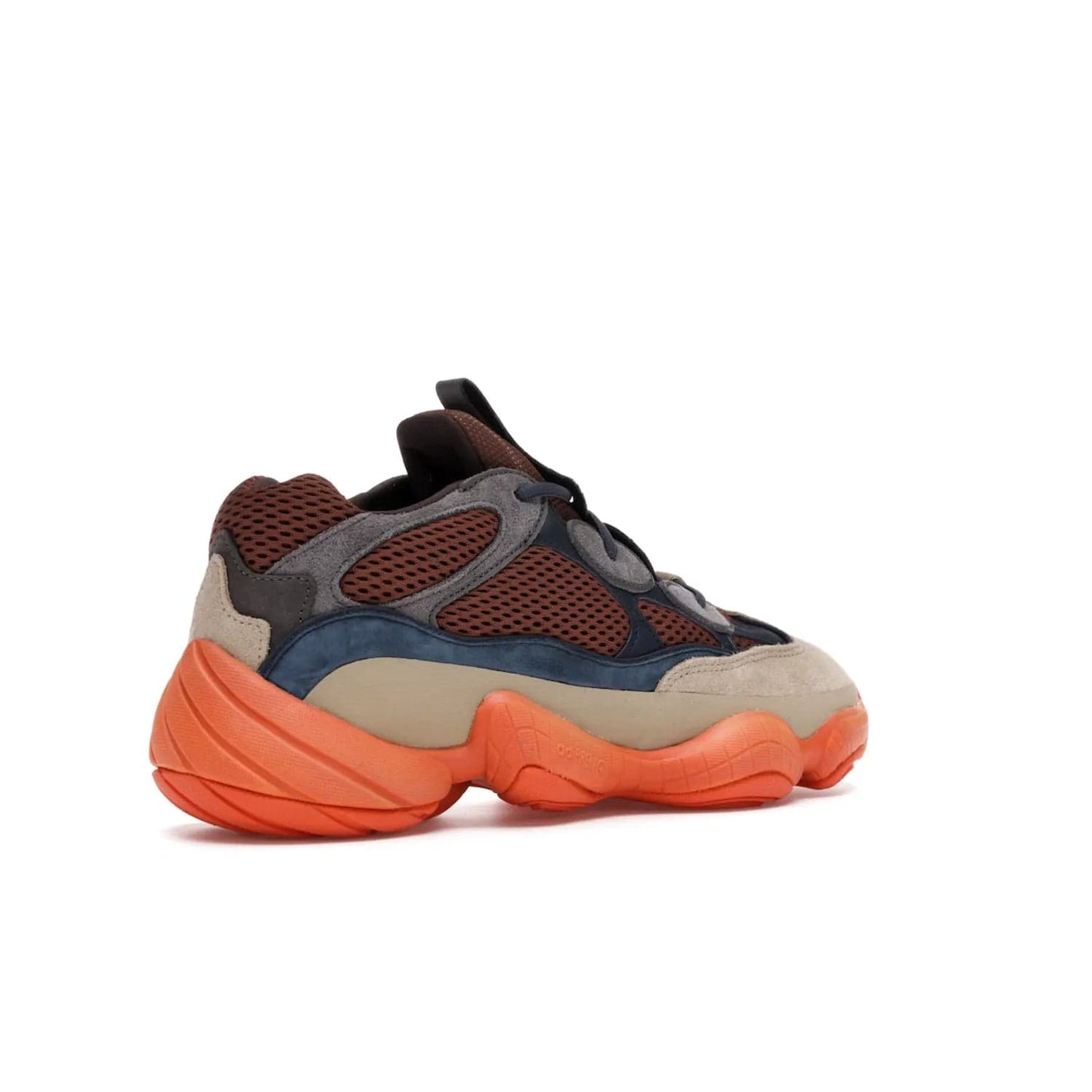 adidas Yeezy 500 Enflame - Image 33 - Only at www.BallersClubKickz.com - Step into style with the adidas Yeezy 500 Enflame. Mix of mesh, leather, and suede layered together to create tonal-brown, dark blue, & orange. Orange AdiPRENE sole provides superior cushioning & comfort. Get yours and experience maximum style.