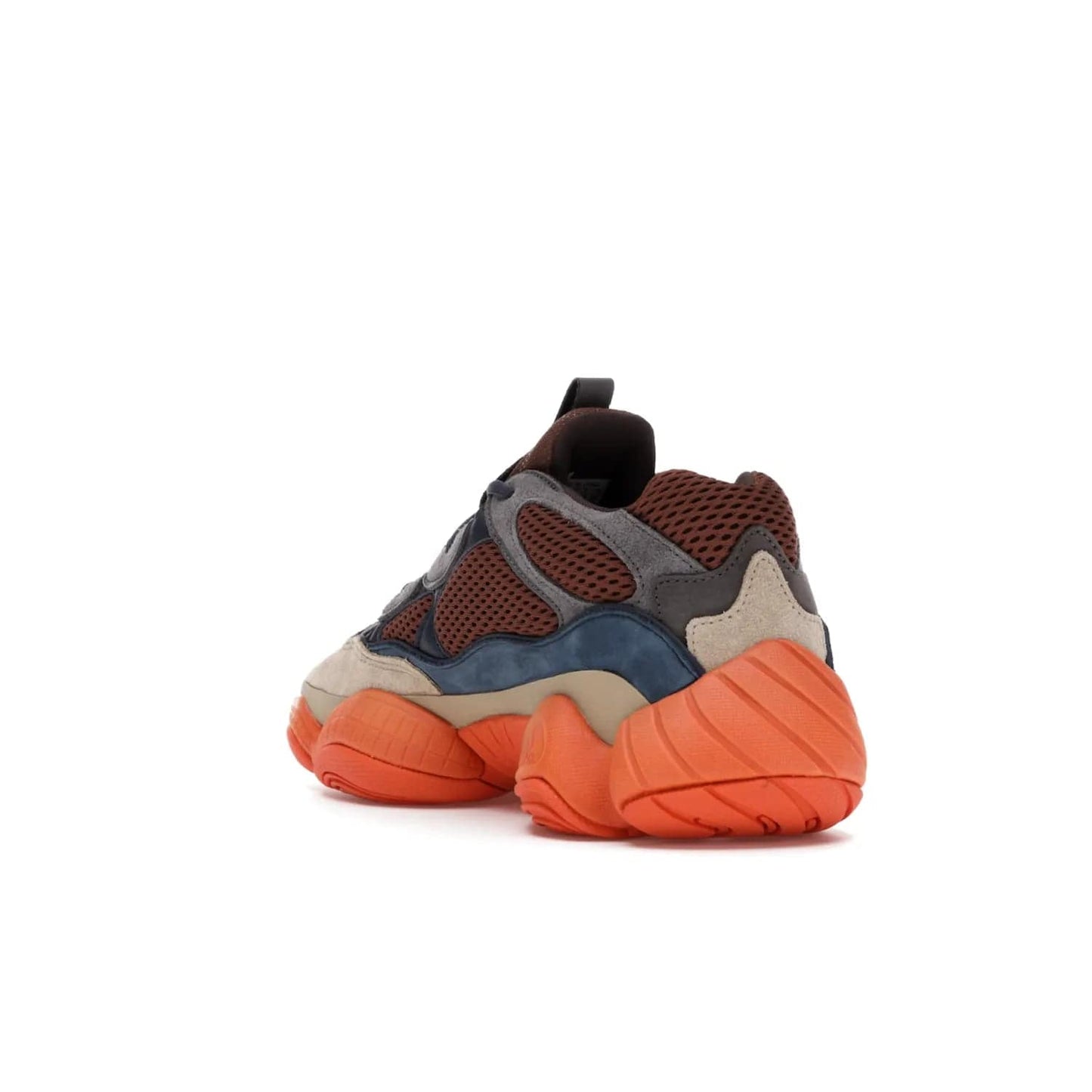 adidas Yeezy 500 Enflame - Image 25 - Only at www.BallersClubKickz.com - Step into style with the adidas Yeezy 500 Enflame. Mix of mesh, leather, and suede layered together to create tonal-brown, dark blue, & orange. Orange AdiPRENE sole provides superior cushioning & comfort. Get yours and experience maximum style.