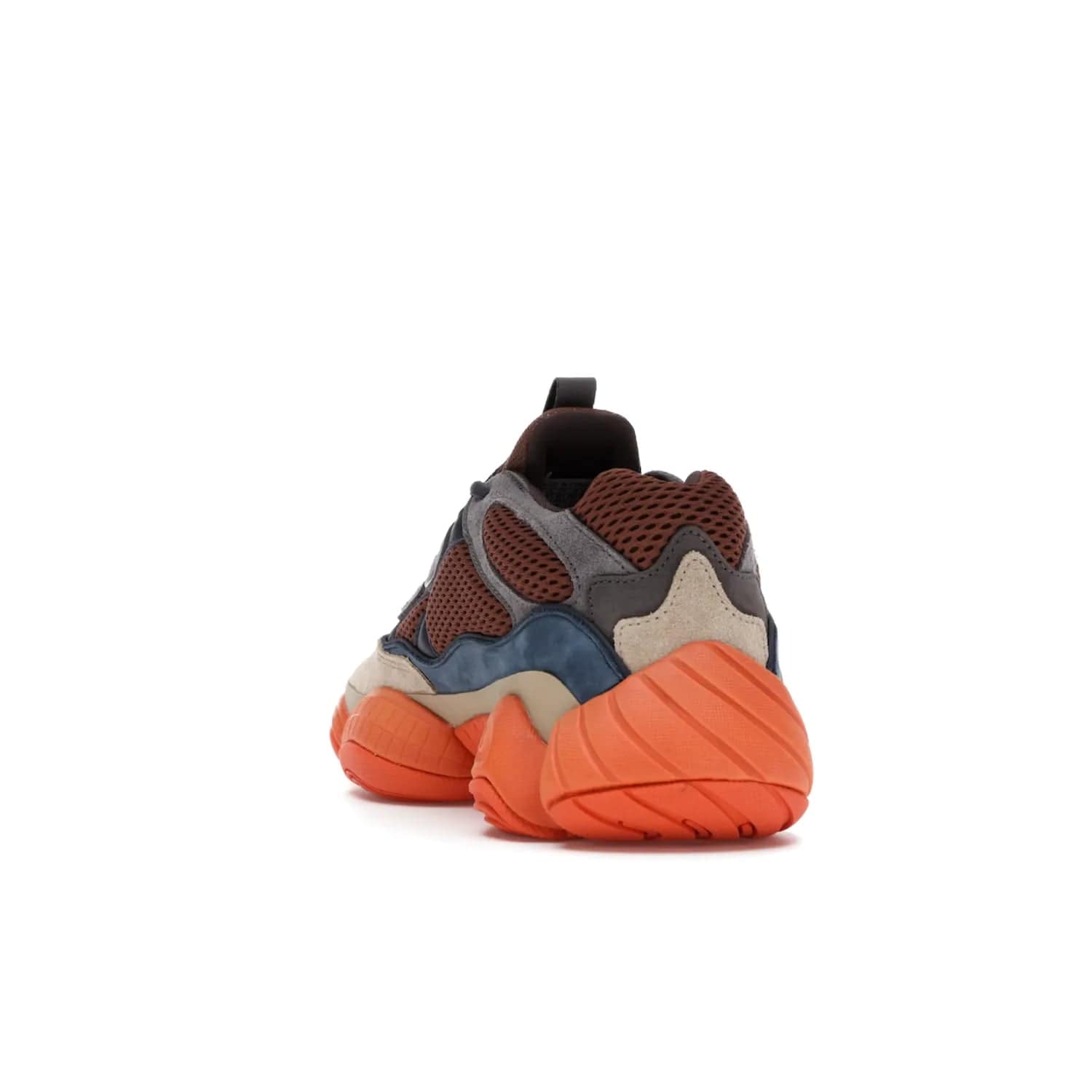 adidas Yeezy 500 Enflame - Image 26 - Only at www.BallersClubKickz.com - Step into style with the adidas Yeezy 500 Enflame. Mix of mesh, leather, and suede layered together to create tonal-brown, dark blue, & orange. Orange AdiPRENE sole provides superior cushioning & comfort. Get yours and experience maximum style.