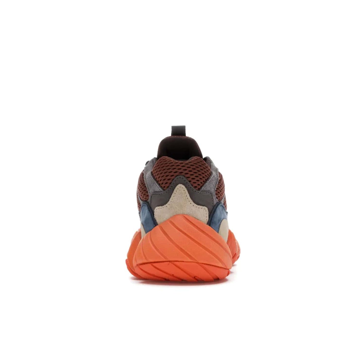 adidas Yeezy 500 Enflame - Image 28 - Only at www.BallersClubKickz.com - Step into style with the adidas Yeezy 500 Enflame. Mix of mesh, leather, and suede layered together to create tonal-brown, dark blue, & orange. Orange AdiPRENE sole provides superior cushioning & comfort. Get yours and experience maximum style.