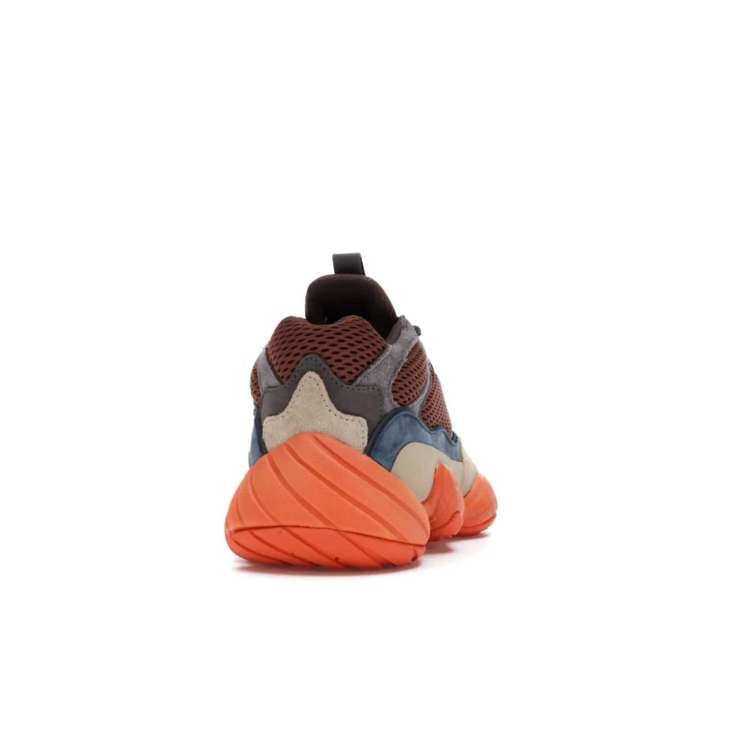 adidas Yeezy 500 Enflame - Image 29 - Only at www.BallersClubKickz.com - Step into style with the adidas Yeezy 500 Enflame. Mix of mesh, leather, and suede layered together to create tonal-brown, dark blue, & orange. Orange AdiPRENE sole provides superior cushioning & comfort. Get yours and experience maximum style.