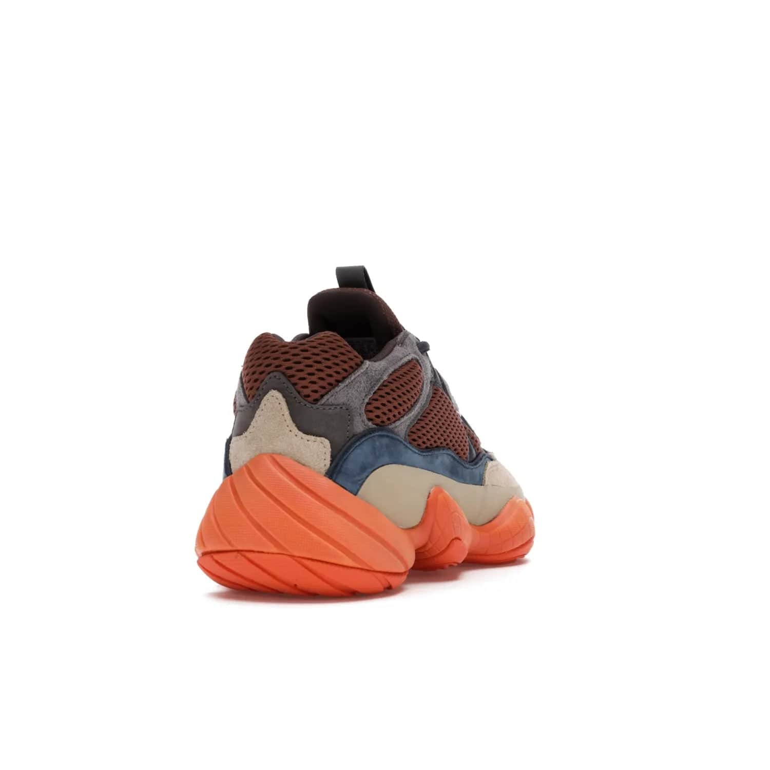 adidas Yeezy 500 Enflame - Image 30 - Only at www.BallersClubKickz.com - Step into style with the adidas Yeezy 500 Enflame. Mix of mesh, leather, and suede layered together to create tonal-brown, dark blue, & orange. Orange AdiPRENE sole provides superior cushioning & comfort. Get yours and experience maximum style.