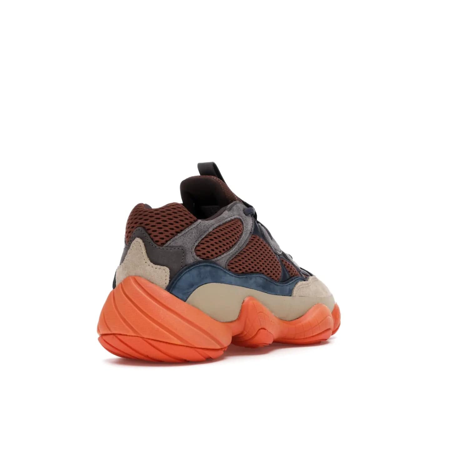 adidas Yeezy 500 Enflame - Image 31 - Only at www.BallersClubKickz.com - Step into style with the adidas Yeezy 500 Enflame. Mix of mesh, leather, and suede layered together to create tonal-brown, dark blue, & orange. Orange AdiPRENE sole provides superior cushioning & comfort. Get yours and experience maximum style.