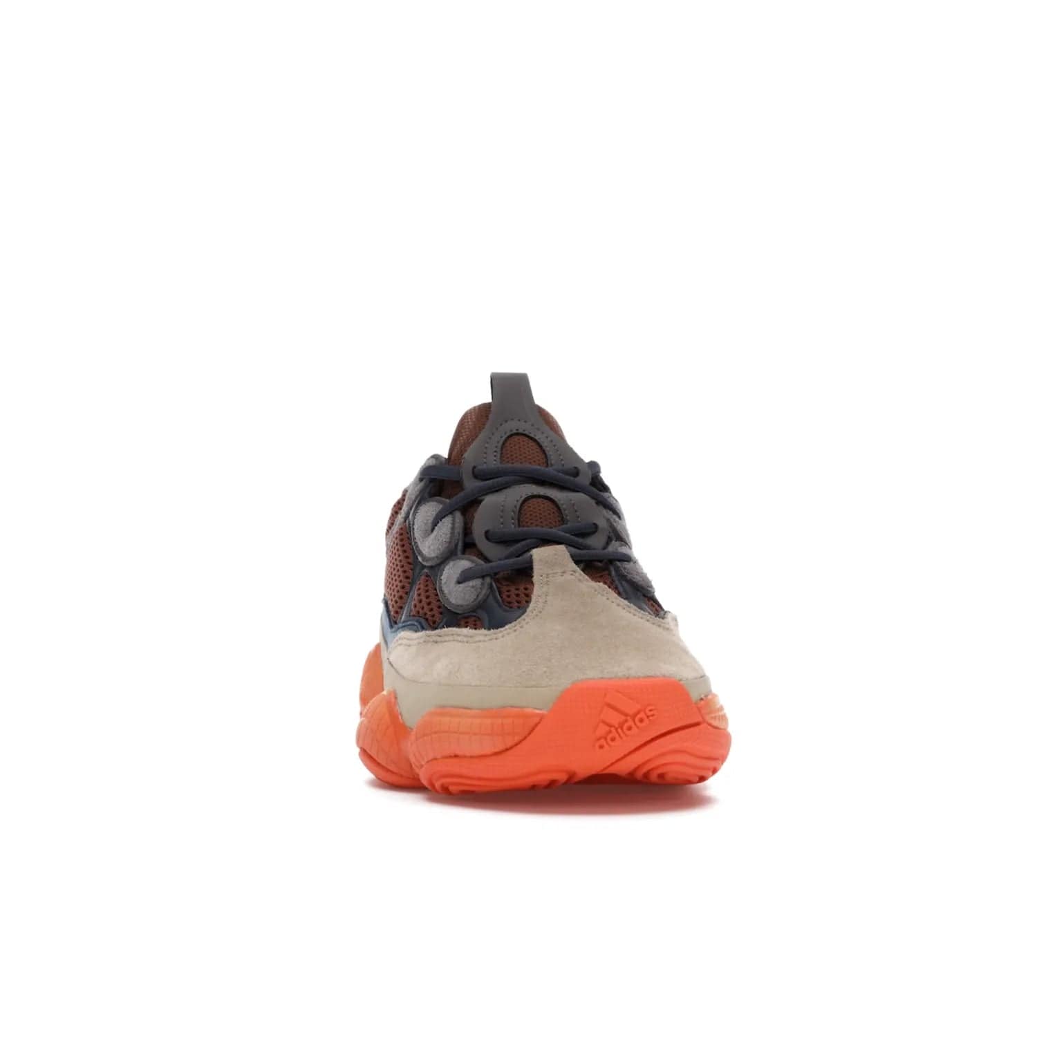 adidas Yeezy 500 Enflame - Image 9 - Only at www.BallersClubKickz.com - Step into style with the adidas Yeezy 500 Enflame. Mix of mesh, leather, and suede layered together to create tonal-brown, dark blue, & orange. Orange AdiPRENE sole provides superior cushioning & comfort. Get yours and experience maximum style.
