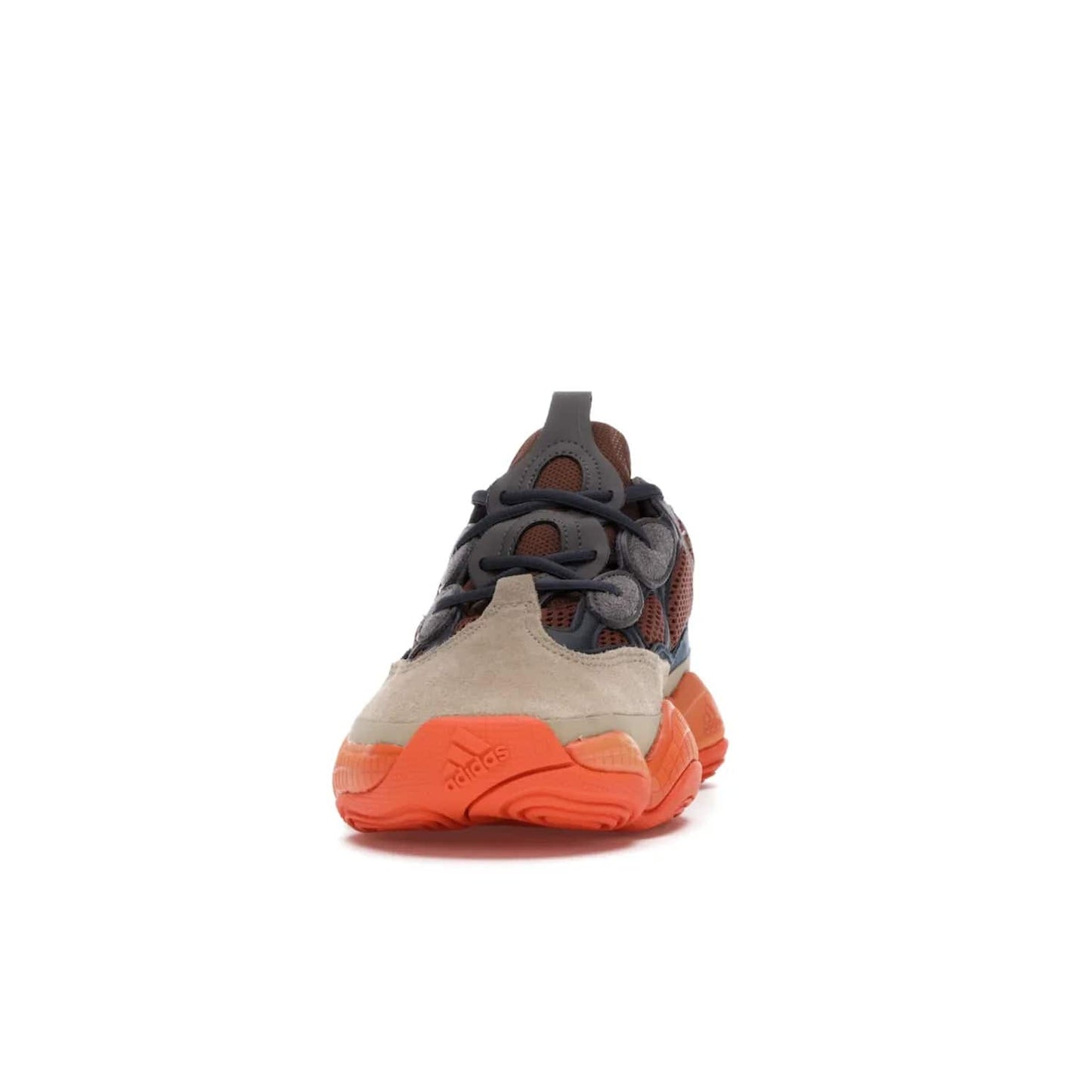 adidas Yeezy 500 Enflame - Image 11 - Only at www.BallersClubKickz.com - Step into style with the adidas Yeezy 500 Enflame. Mix of mesh, leather, and suede layered together to create tonal-brown, dark blue, & orange. Orange AdiPRENE sole provides superior cushioning & comfort. Get yours and experience maximum style.