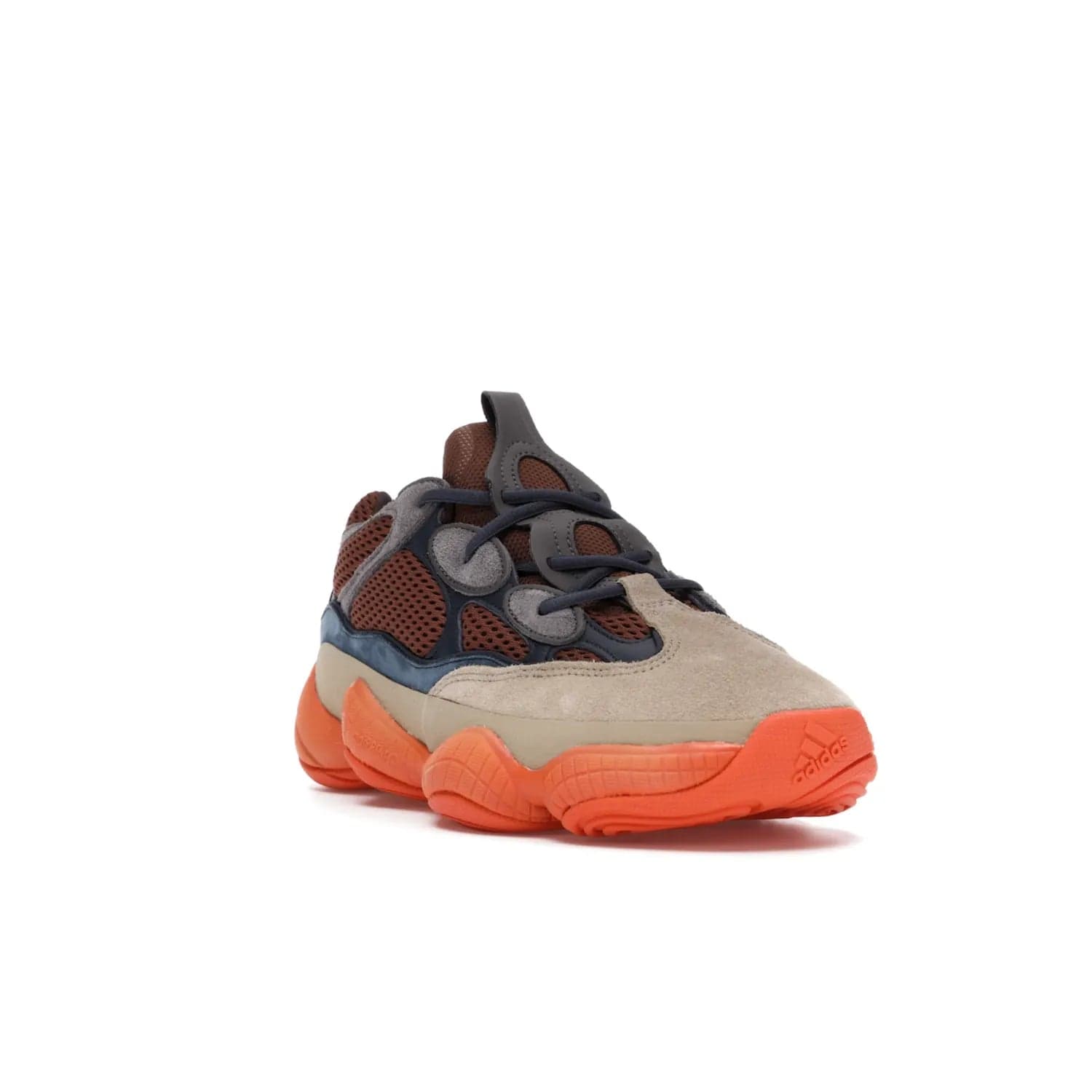 adidas Yeezy 500 Enflame - Image 7 - Only at www.BallersClubKickz.com - Step into style with the adidas Yeezy 500 Enflame. Mix of mesh, leather, and suede layered together to create tonal-brown, dark blue, & orange. Orange AdiPRENE sole provides superior cushioning & comfort. Get yours and experience maximum style.