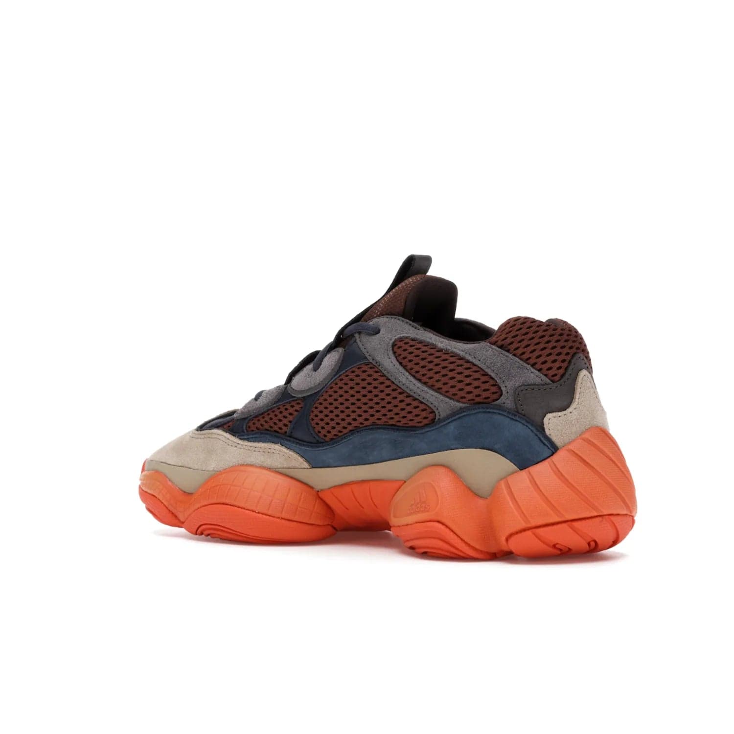 adidas Yeezy 500 Enflame - Image 23 - Only at www.BallersClubKickz.com - Step into style with the adidas Yeezy 500 Enflame. Mix of mesh, leather, and suede layered together to create tonal-brown, dark blue, & orange. Orange AdiPRENE sole provides superior cushioning & comfort. Get yours and experience maximum style.