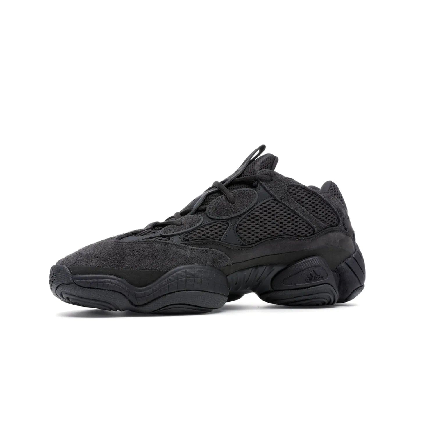 adidas Yeezy 500 Utility Black - Image 17 - Only at www.BallersClubKickz.com - Iconic adidas Yeezy 500 Utility Black in All-Black colorway. Durable black mesh and suede upper with adiPRENE® sole delivers comfort and support. Be unstoppable with the Yeezy 500 Utility Black. Released July 2018.