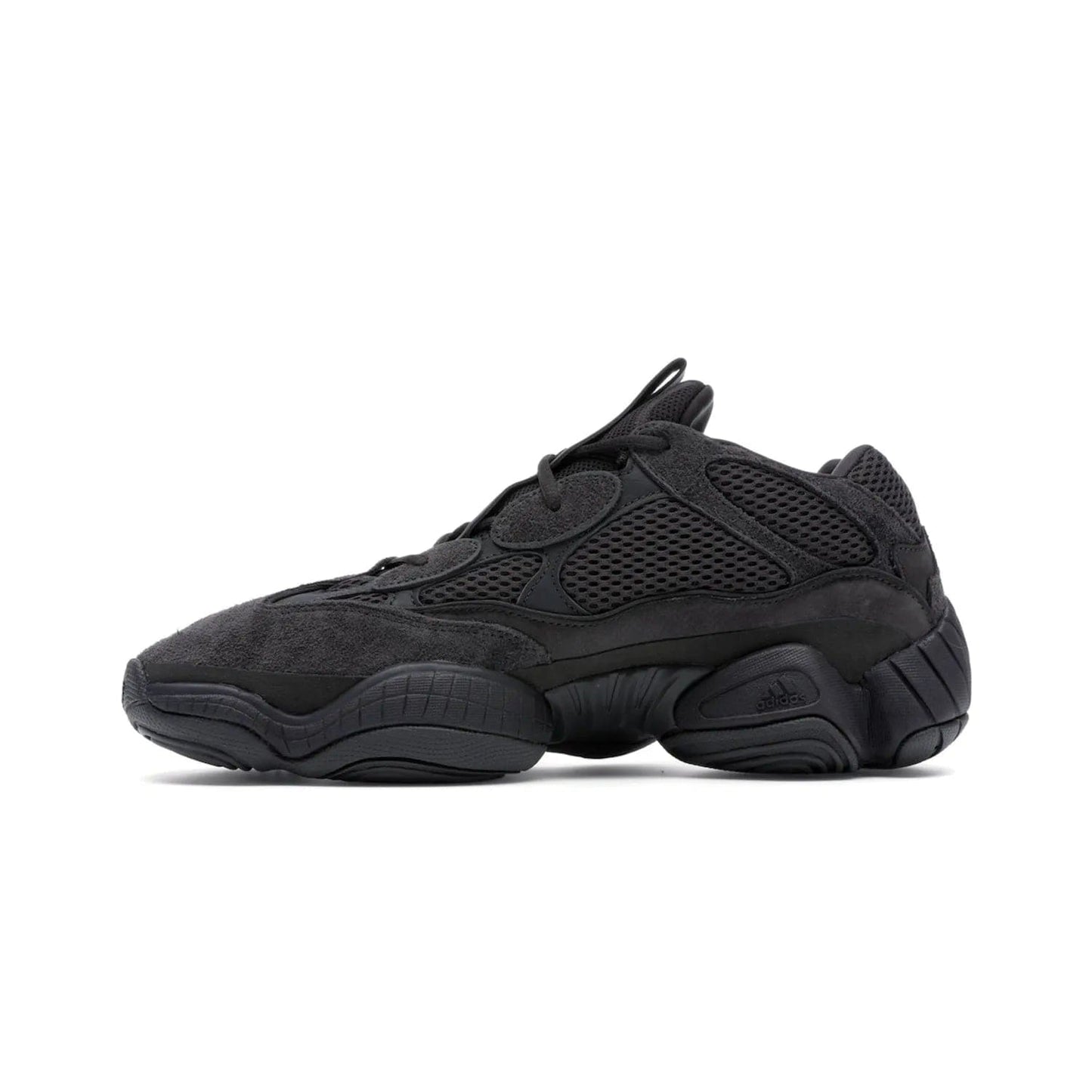 adidas Yeezy 500 Utility Black - Image 19 - Only at www.BallersClubKickz.com - Iconic adidas Yeezy 500 Utility Black in All-Black colorway. Durable black mesh and suede upper with adiPRENE® sole delivers comfort and support. Be unstoppable with the Yeezy 500 Utility Black. Released July 2018.