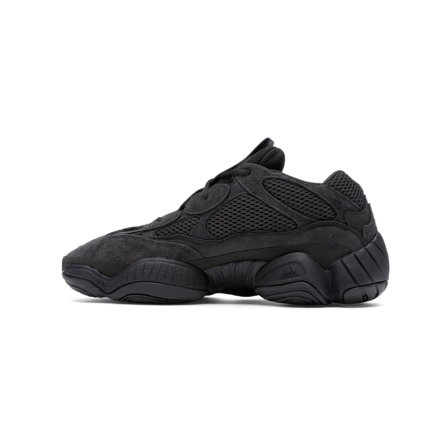 adidas Yeezy 500 Utility Black - Image 21 - Only at www.BallersClubKickz.com - Iconic adidas Yeezy 500 Utility Black in All-Black colorway. Durable black mesh and suede upper with adiPRENE® sole delivers comfort and support. Be unstoppable with the Yeezy 500 Utility Black. Released July 2018.