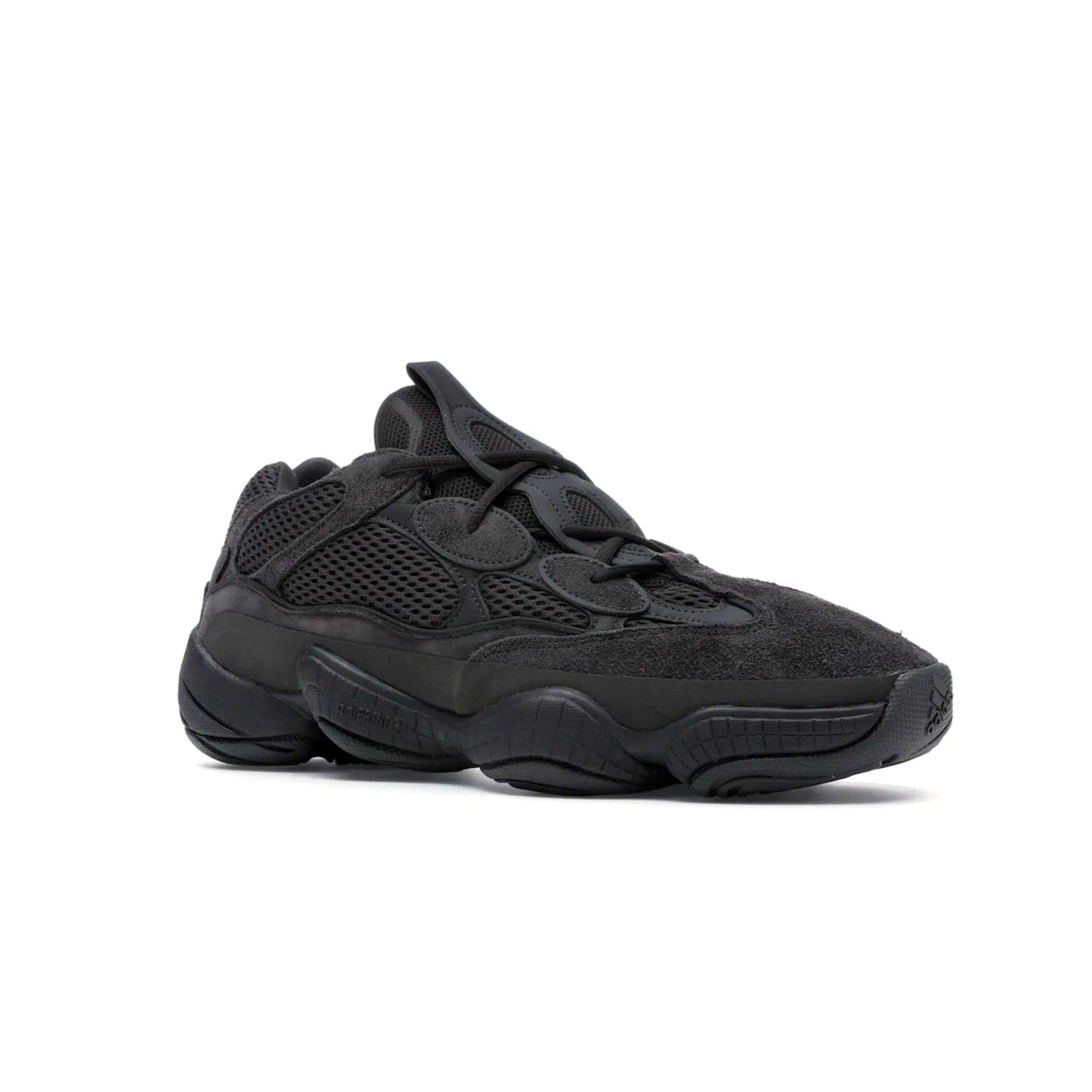 adidas Yeezy 500 Utility Black - Image 5 - Only at www.BallersClubKickz.com - Iconic adidas Yeezy 500 Utility Black in All-Black colorway. Durable black mesh and suede upper with adiPRENE® sole delivers comfort and support. Be unstoppable with the Yeezy 500 Utility Black. Released July 2018.