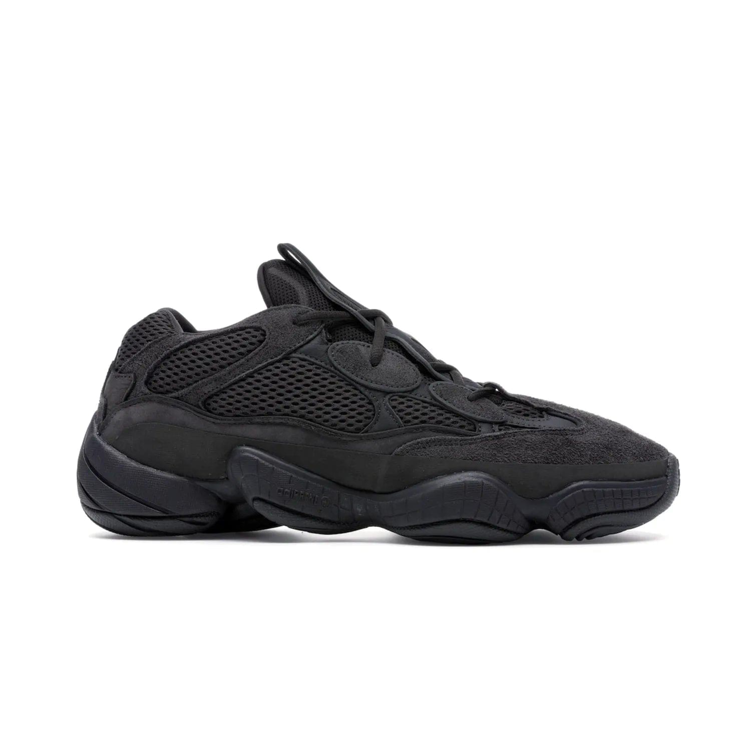 adidas Yeezy 500 Utility Black - Image 2 - Only at www.BallersClubKickz.com - Iconic adidas Yeezy 500 Utility Black in All-Black colorway. Durable black mesh and suede upper with adiPRENE® sole delivers comfort and support. Be unstoppable with the Yeezy 500 Utility Black. Released July 2018.
