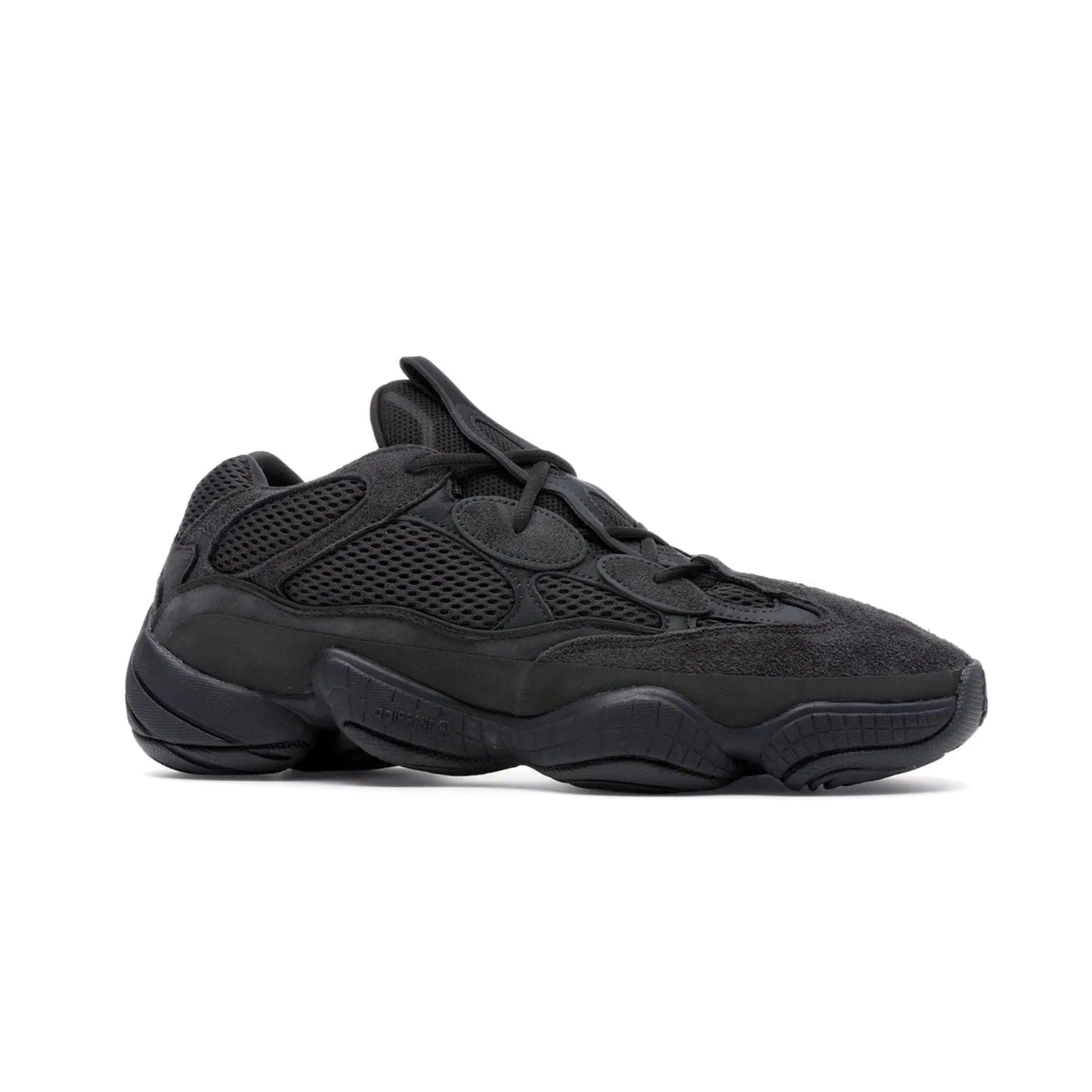 adidas Yeezy 500 Utility Black - Image 3 - Only at www.BallersClubKickz.com - Iconic adidas Yeezy 500 Utility Black in All-Black colorway. Durable black mesh and suede upper with adiPRENE® sole delivers comfort and support. Be unstoppable with the Yeezy 500 Utility Black. Released July 2018.