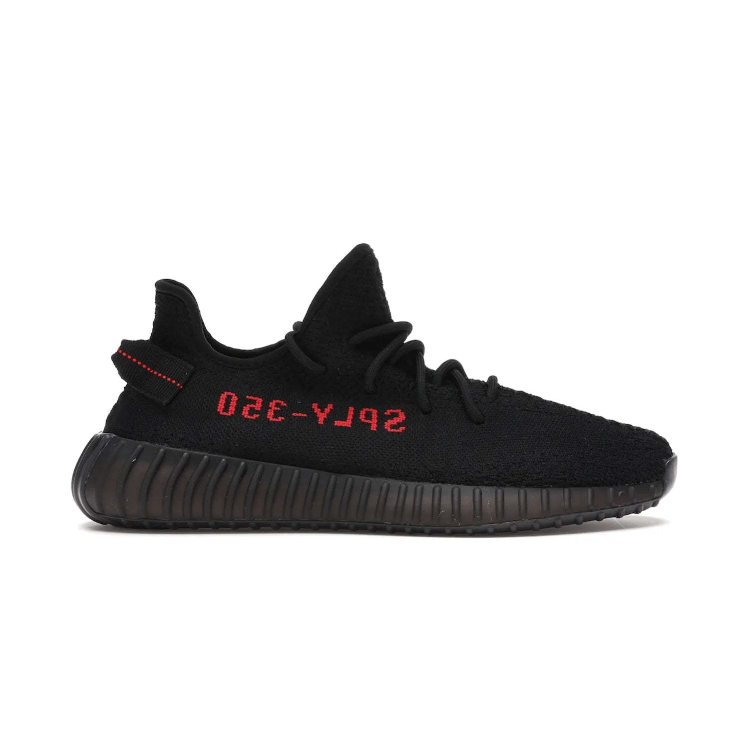 adidas Yeezy Boost 350 V2 Black Red (2017/2020) - Image 1 - Only at www.BallersClubKickz.com - Adidas Yeezy Boost 350 V2 Black Red: a classic colorway featuring black Primeknit upper, BOOST cushioning system, and iconic "SPLY-350" text. Released in 2017 for a retail price of $220.