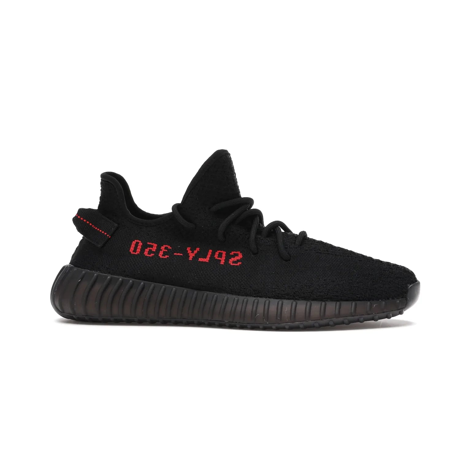 adidas Yeezy Boost 350 V2 Black Red (2017/2020) - Image 2 - Only at www.BallersClubKickz.com - Adidas Yeezy Boost 350 V2 Black Red: a classic colorway featuring black Primeknit upper, BOOST cushioning system, and iconic "SPLY-350" text. Released in 2017 for a retail price of $220.