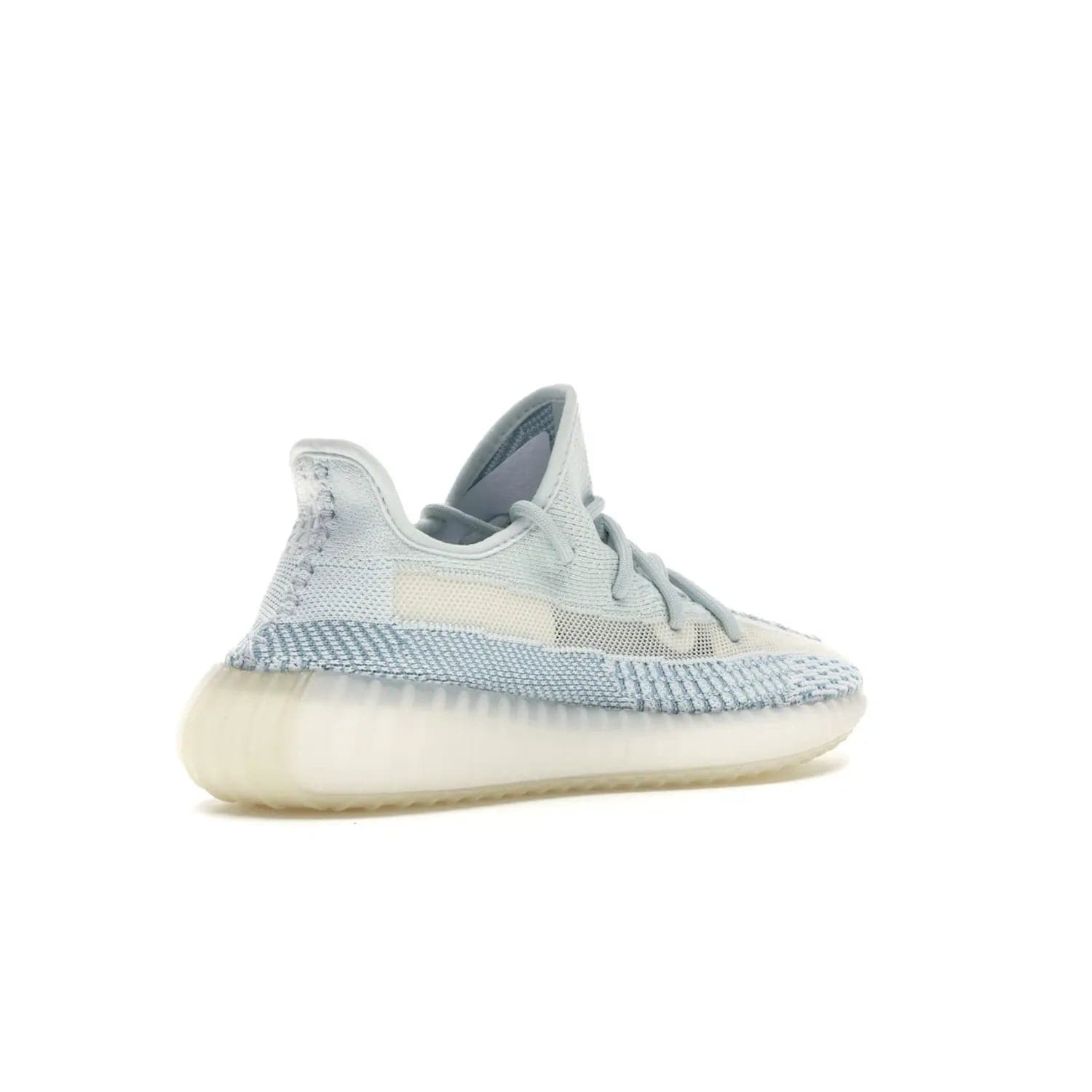 adidas Yeezy Boost 350 V2 Cloud White (Non-Reflective) - Image 33 - Only at www.BallersClubKickz.com - Uniquely designed adidas Yeezy Boost 350 V2 Cloud White (Non-Reflective) with a Primeknit upper in shades of cream and blue with a contrasting hard sole. A fashion-forward sneaker with a transparent strip and blue-and-white patterns.