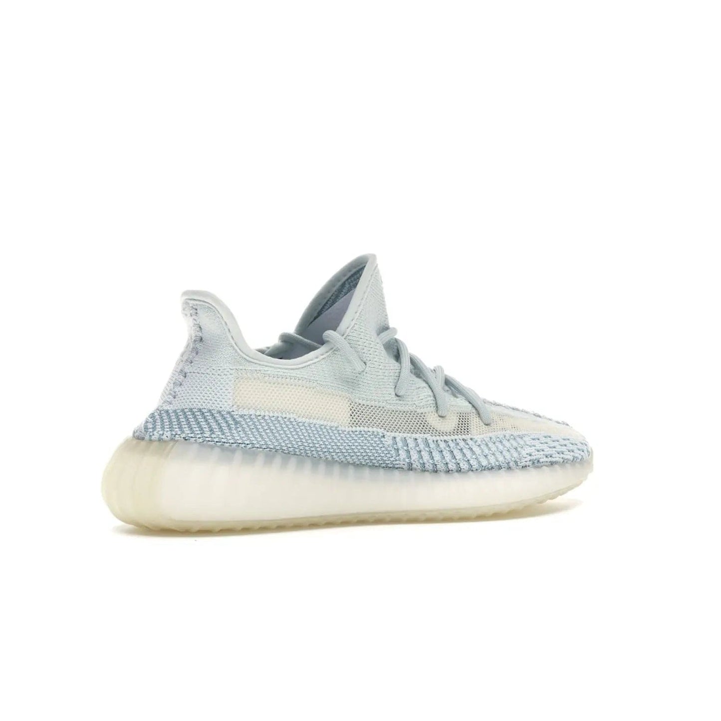 adidas Yeezy Boost 350 V2 Cloud White (Non-Reflective) - Image 34 - Only at www.BallersClubKickz.com - Uniquely designed adidas Yeezy Boost 350 V2 Cloud White (Non-Reflective) with a Primeknit upper in shades of cream and blue with a contrasting hard sole. A fashion-forward sneaker with a transparent strip and blue-and-white patterns.