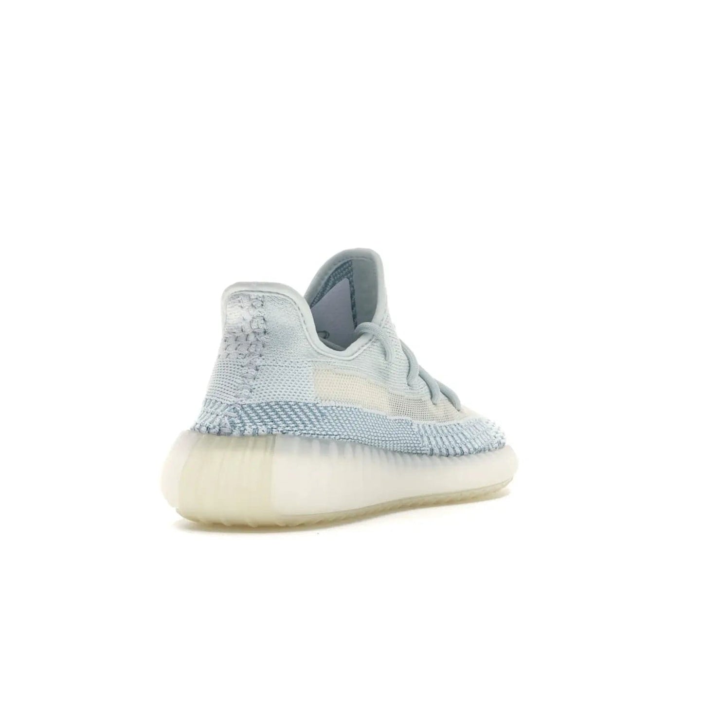 adidas Yeezy Boost 350 V2 Cloud White (Non-Reflective) - Image 31 - Only at www.BallersClubKickz.com - Uniquely designed adidas Yeezy Boost 350 V2 Cloud White (Non-Reflective) with a Primeknit upper in shades of cream and blue with a contrasting hard sole. A fashion-forward sneaker with a transparent strip and blue-and-white patterns.