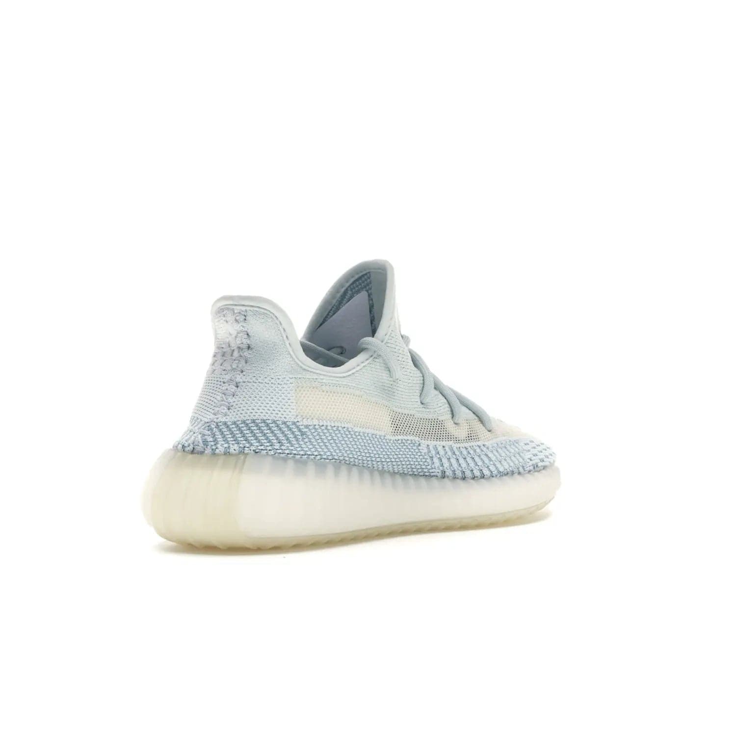 adidas Yeezy Boost 350 V2 Cloud White (Non-Reflective) - Image 32 - Only at www.BallersClubKickz.com - Uniquely designed adidas Yeezy Boost 350 V2 Cloud White (Non-Reflective) with a Primeknit upper in shades of cream and blue with a contrasting hard sole. A fashion-forward sneaker with a transparent strip and blue-and-white patterns.
