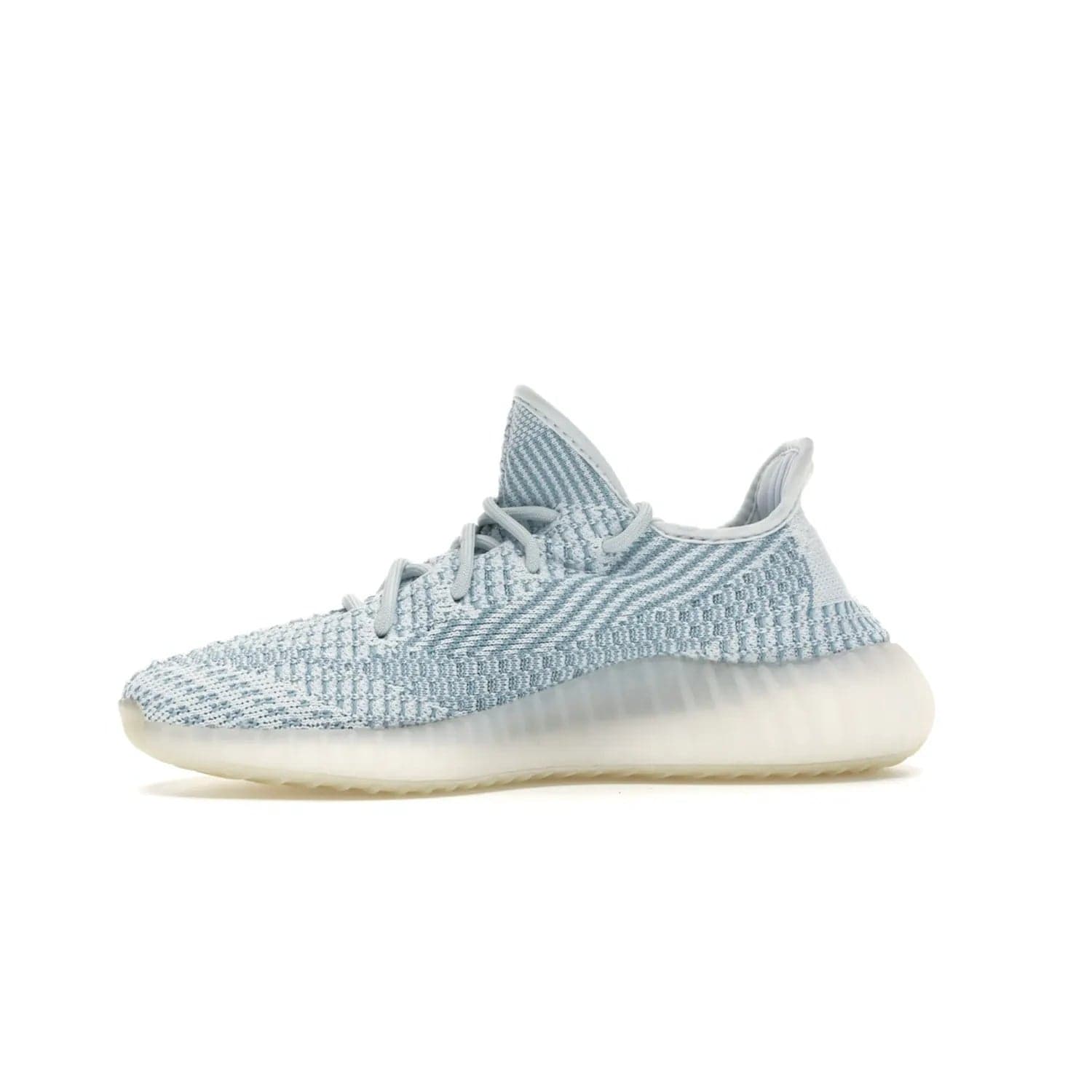 adidas Yeezy Boost 350 V2 Cloud White (Non-Reflective) - Image 18 - Only at www.BallersClubKickz.com - Uniquely designed adidas Yeezy Boost 350 V2 Cloud White (Non-Reflective) with a Primeknit upper in shades of cream and blue with a contrasting hard sole. A fashion-forward sneaker with a transparent strip and blue-and-white patterns.