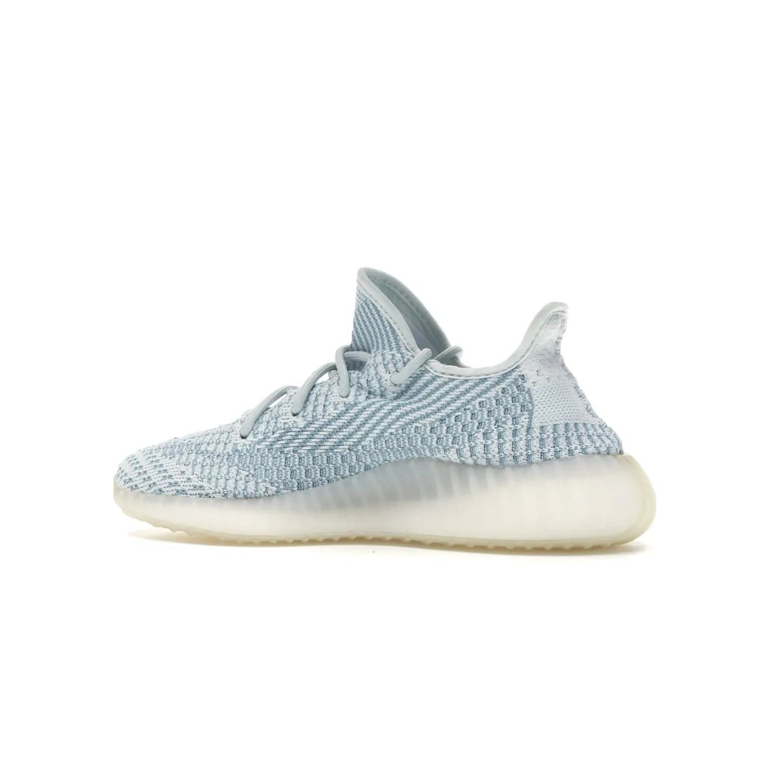 adidas Yeezy Boost 350 V2 Cloud White (Non-Reflective) - Image 21 - Only at www.BallersClubKickz.com - Uniquely designed adidas Yeezy Boost 350 V2 Cloud White (Non-Reflective) with a Primeknit upper in shades of cream and blue with a contrasting hard sole. A fashion-forward sneaker with a transparent strip and blue-and-white patterns.