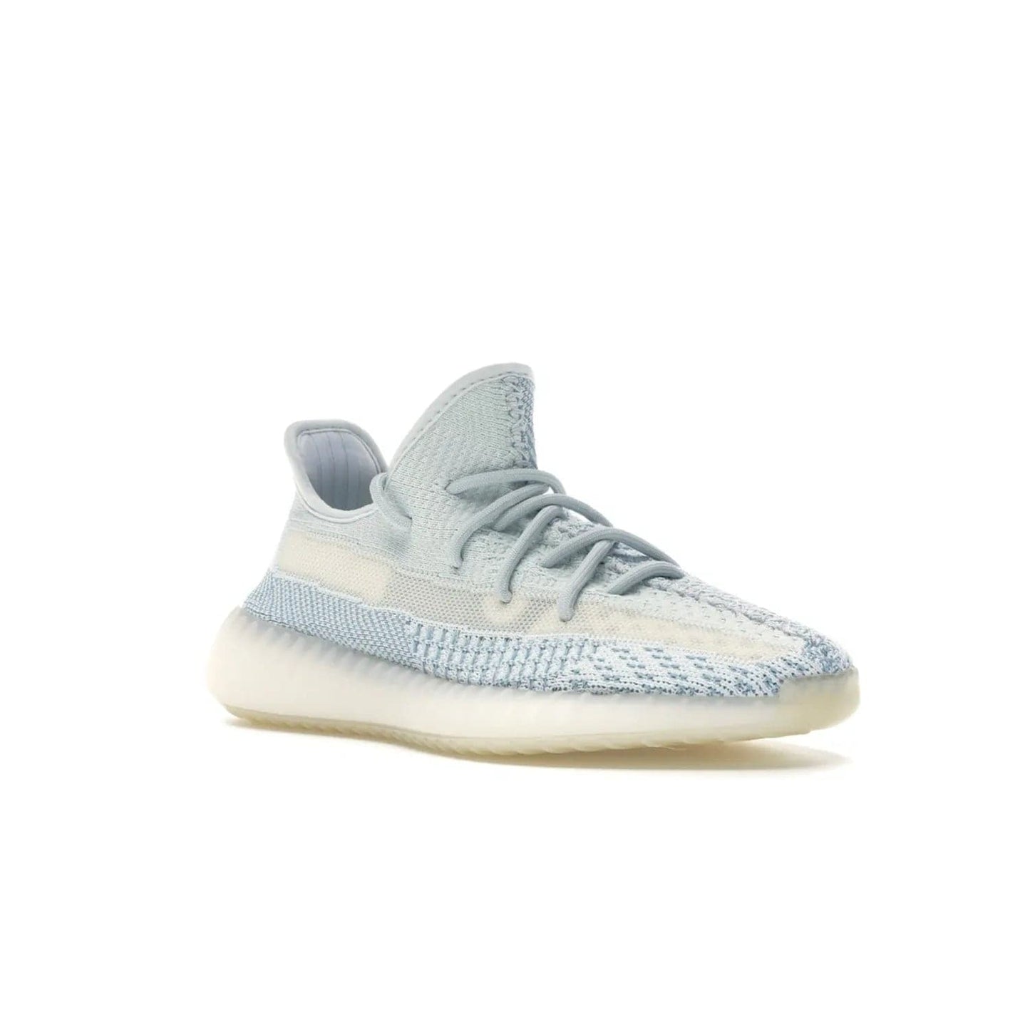 adidas Yeezy Boost 350 V2 Cloud White (Non-Reflective) - Image 5 - Only at www.BallersClubKickz.com - Uniquely designed adidas Yeezy Boost 350 V2 Cloud White (Non-Reflective) with a Primeknit upper in shades of cream and blue with a contrasting hard sole. A fashion-forward sneaker with a transparent strip and blue-and-white patterns.