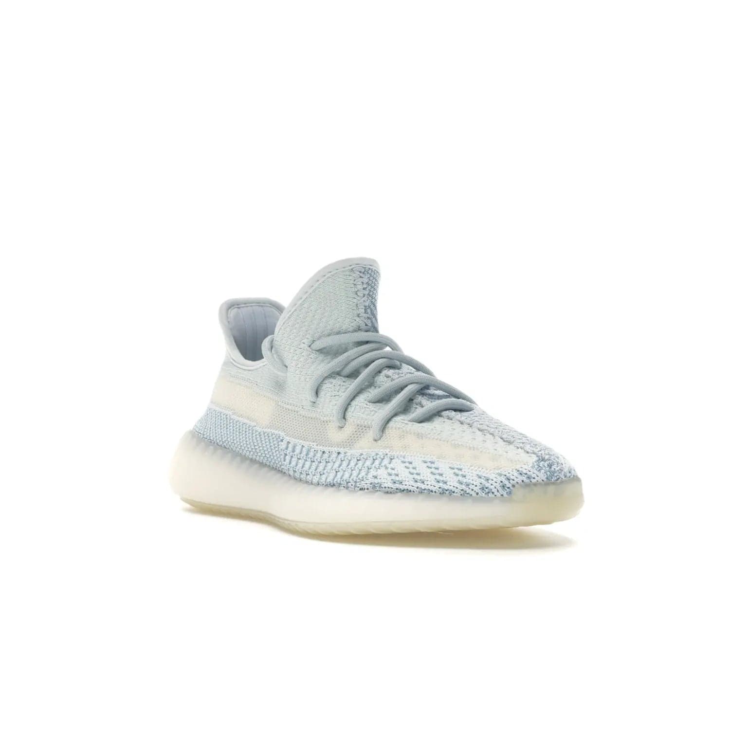 adidas Yeezy Boost 350 V2 Cloud White (Non-Reflective) - Image 6 - Only at www.BallersClubKickz.com - Uniquely designed adidas Yeezy Boost 350 V2 Cloud White (Non-Reflective) with a Primeknit upper in shades of cream and blue with a contrasting hard sole. A fashion-forward sneaker with a transparent strip and blue-and-white patterns.