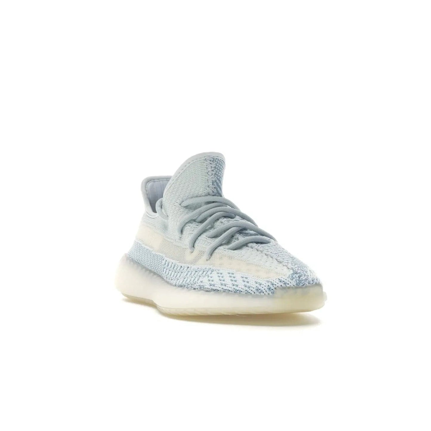 adidas Yeezy Boost 350 V2 Cloud White (Non-Reflective) - Image 7 - Only at www.BallersClubKickz.com - Uniquely designed adidas Yeezy Boost 350 V2 Cloud White (Non-Reflective) with a Primeknit upper in shades of cream and blue with a contrasting hard sole. A fashion-forward sneaker with a transparent strip and blue-and-white patterns.