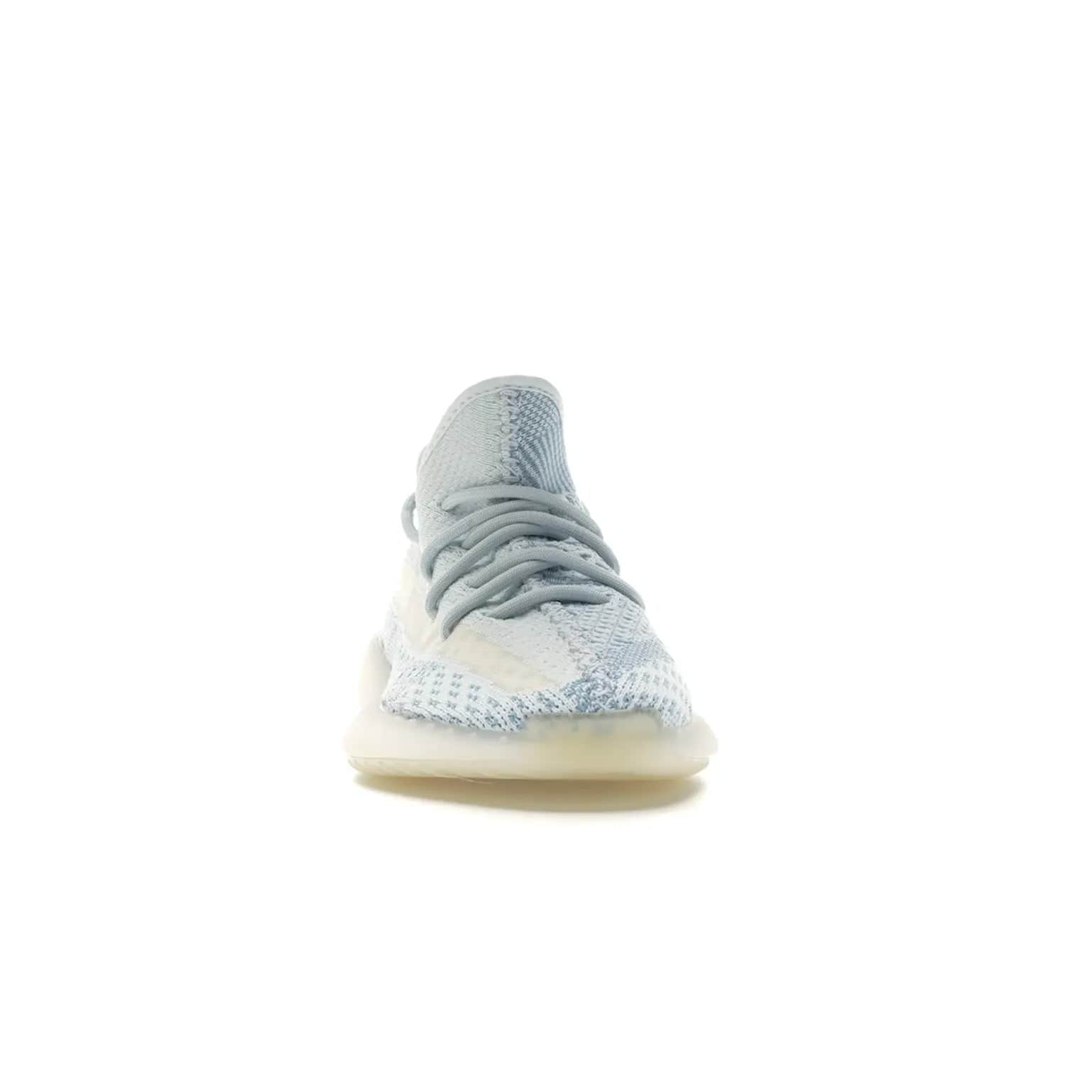 adidas Yeezy Boost 350 V2 Cloud White (Non-Reflective) - Image 9 - Only at www.BallersClubKickz.com - Uniquely designed adidas Yeezy Boost 350 V2 Cloud White (Non-Reflective) with a Primeknit upper in shades of cream and blue with a contrasting hard sole. A fashion-forward sneaker with a transparent strip and blue-and-white patterns.