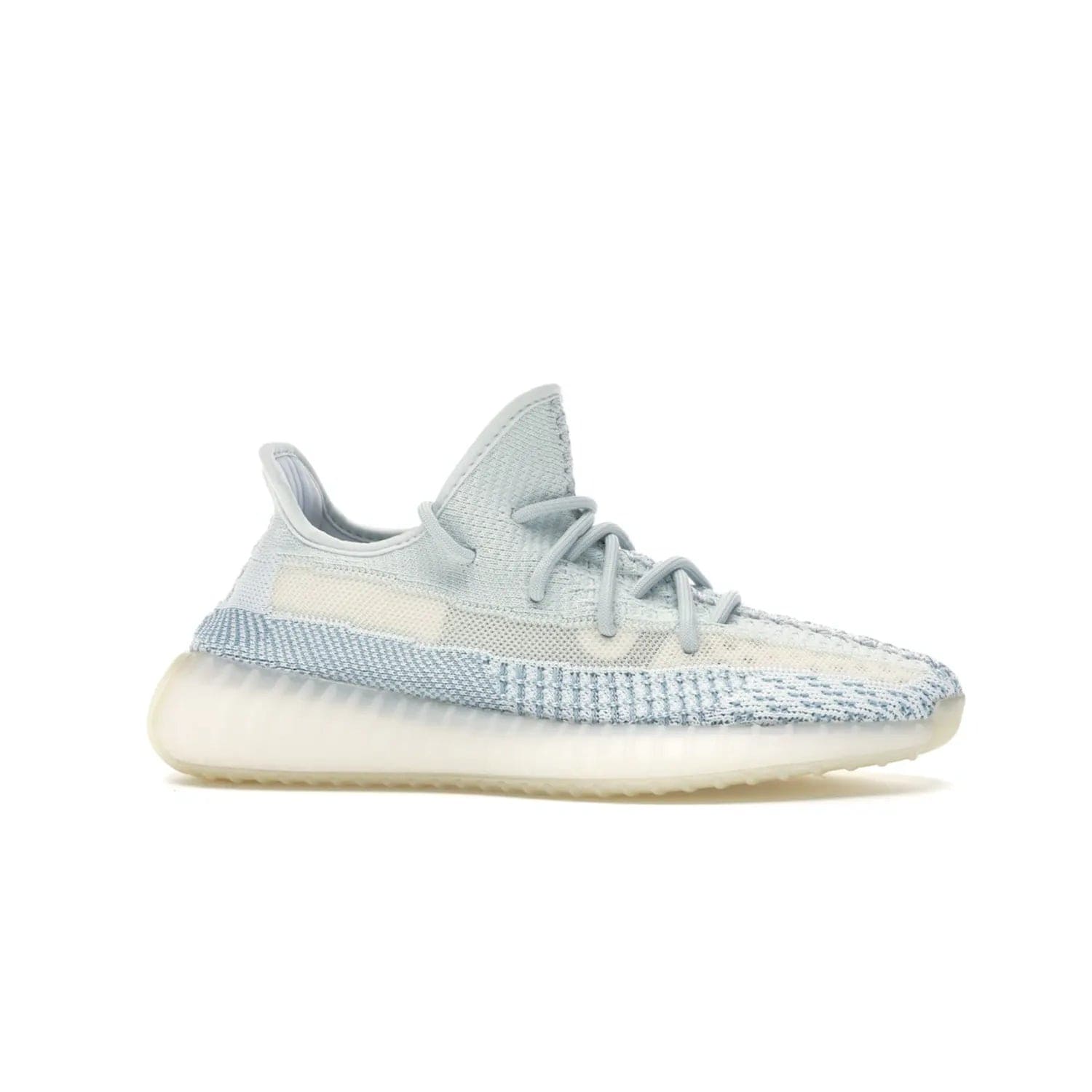 adidas Yeezy Boost 350 V2 Cloud White (Non-Reflective) - Image 2 - Only at www.BallersClubKickz.com - Adidas Yeezy Boost 350 V2 Cloud White (Non-Reflective) features Primeknit fabric and a unique, eye-catching design of cream, bluish-white, and transparent strip. Step out in timeless style with this eye-catching sneaker.
