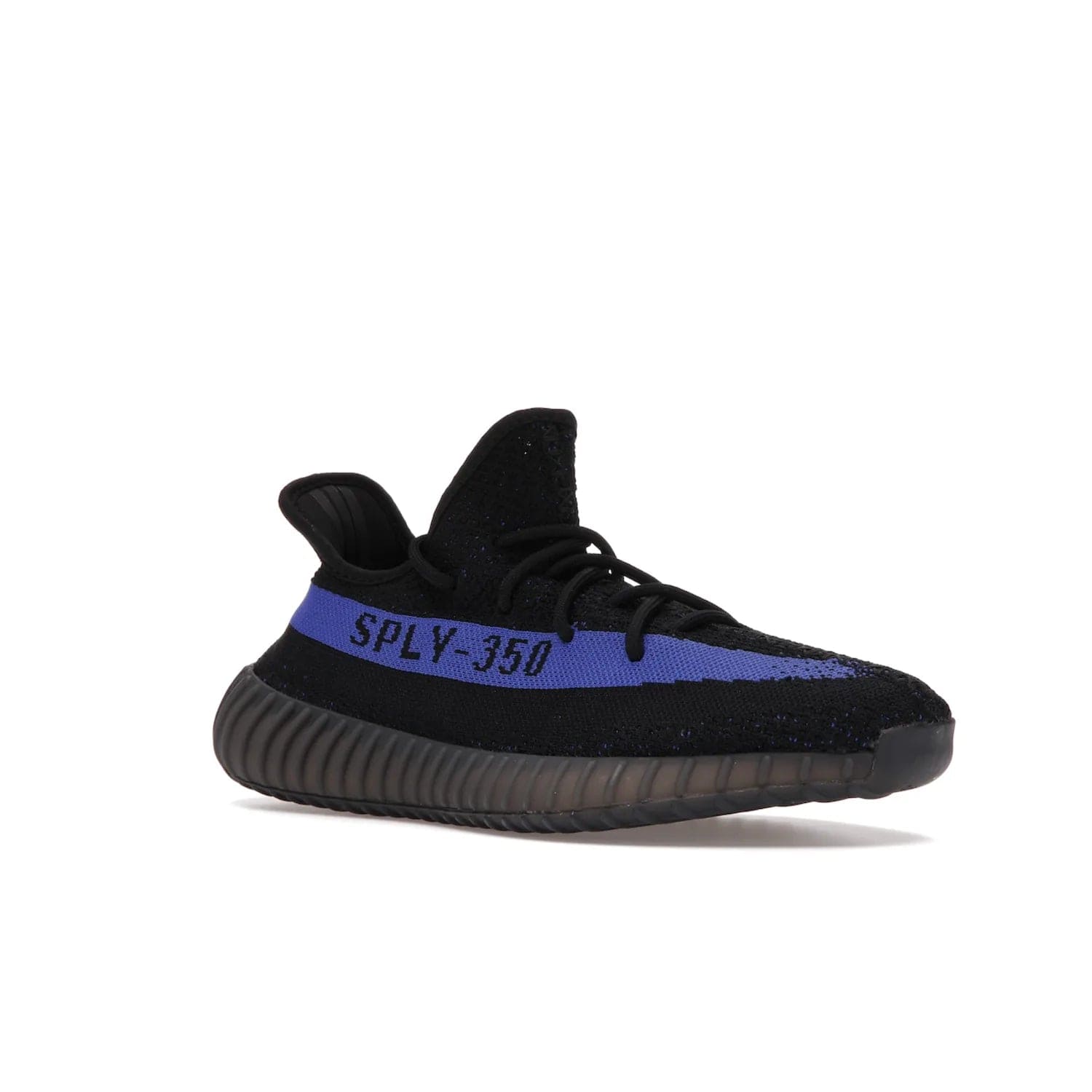 adidas Yeezy Boost 350 V2 Dazzling Blue - Image 5 - Only at www.BallersClubKickz.com - Shop the Adidas Yeezy 350 V2 Dazzling Blue, featuring a solid black Primeknit upper, Dazzling Blue side stripe, “SPLY-350” text, and a muted Boost sole. Releasing Feb 2022, this style is perfect for any shoe fan.