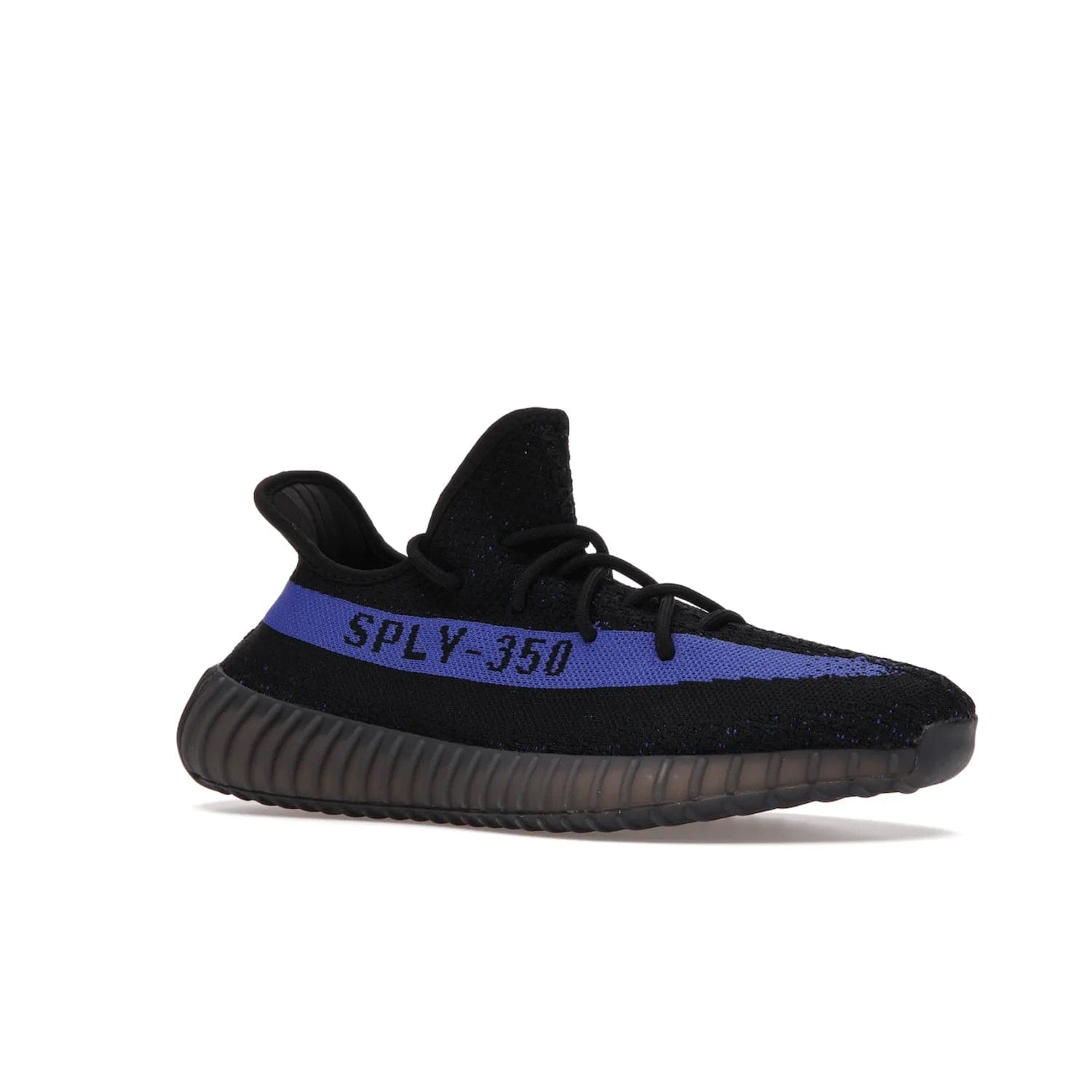 adidas Yeezy Boost 350 V2 Dazzling Blue - Image 4 - Only at www.BallersClubKickz.com - Shop the Adidas Yeezy 350 V2 Dazzling Blue, featuring a solid black Primeknit upper, Dazzling Blue side stripe, “SPLY-350” text, and a muted Boost sole. Releasing Feb 2022, this style is perfect for any shoe fan.