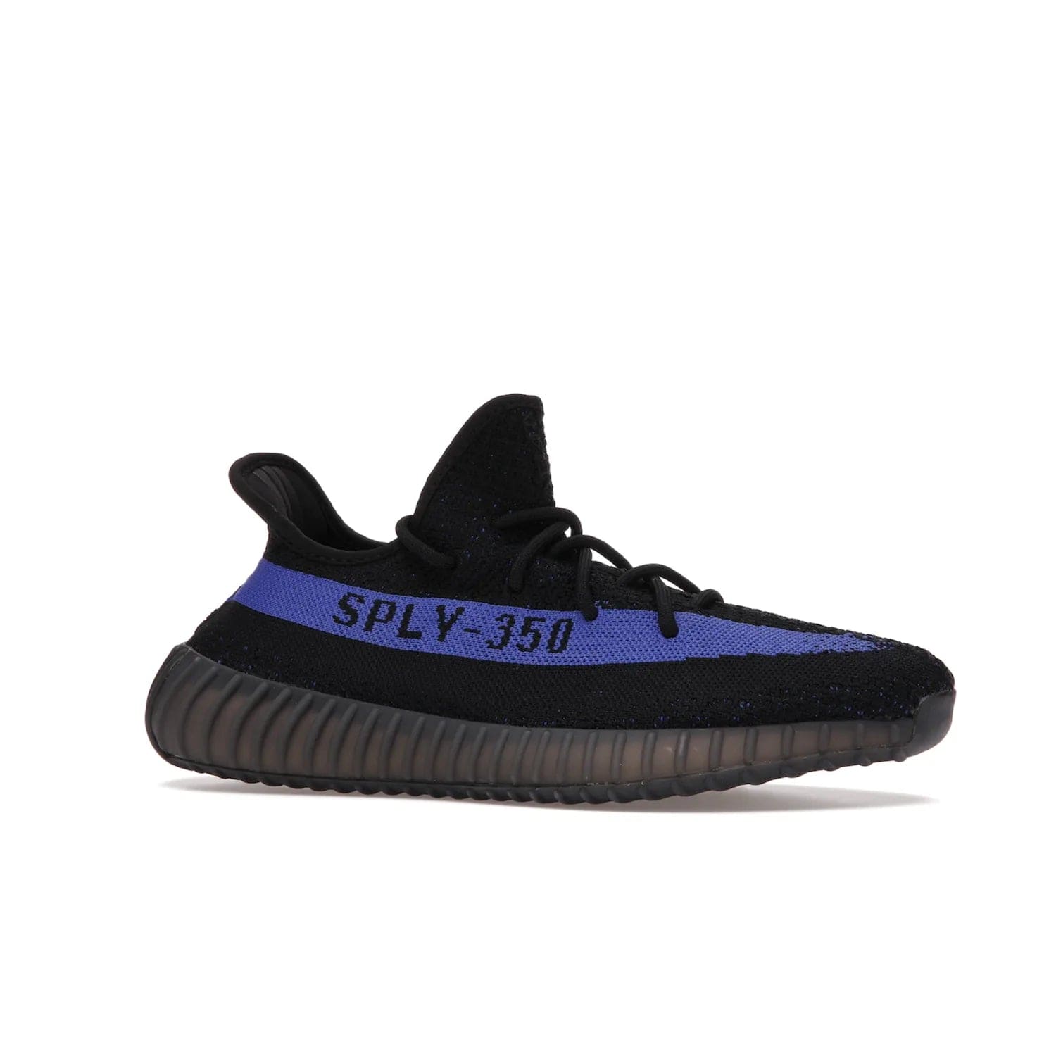 adidas Yeezy Boost 350 V2 Dazzling Blue - Image 3 - Only at www.BallersClubKickz.com - Shop the Adidas Yeezy 350 V2 Dazzling Blue, featuring a solid black Primeknit upper, Dazzling Blue side stripe, “SPLY-350” text, and a muted Boost sole. Releasing Feb 2022, this style is perfect for any shoe fan.