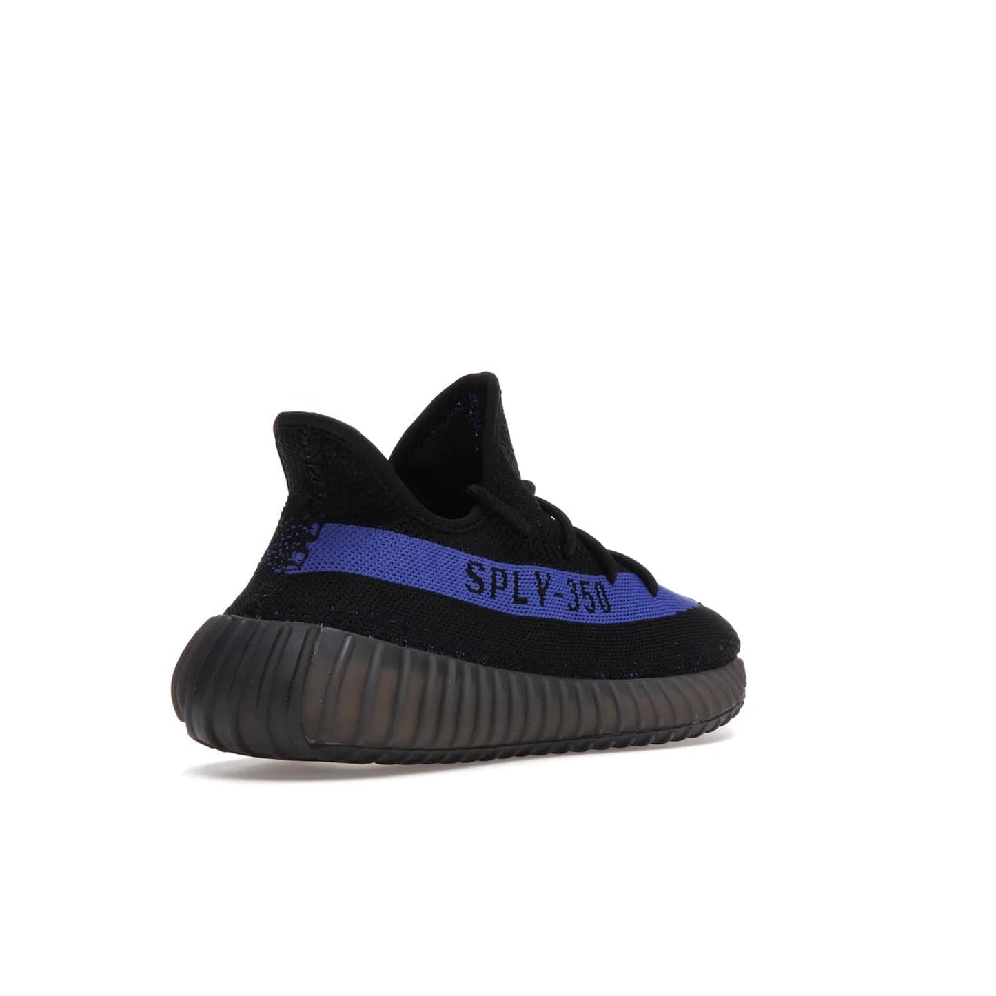 adidas Yeezy Boost 350 V2 Dazzling Blue - Image 32 - Only at www.BallersClubKickz.com - Shop the Adidas Yeezy 350 V2 Dazzling Blue, featuring a solid black Primeknit upper, Dazzling Blue side stripe, “SPLY-350” text, and a muted Boost sole. Releasing Feb 2022, this style is perfect for any shoe fan.