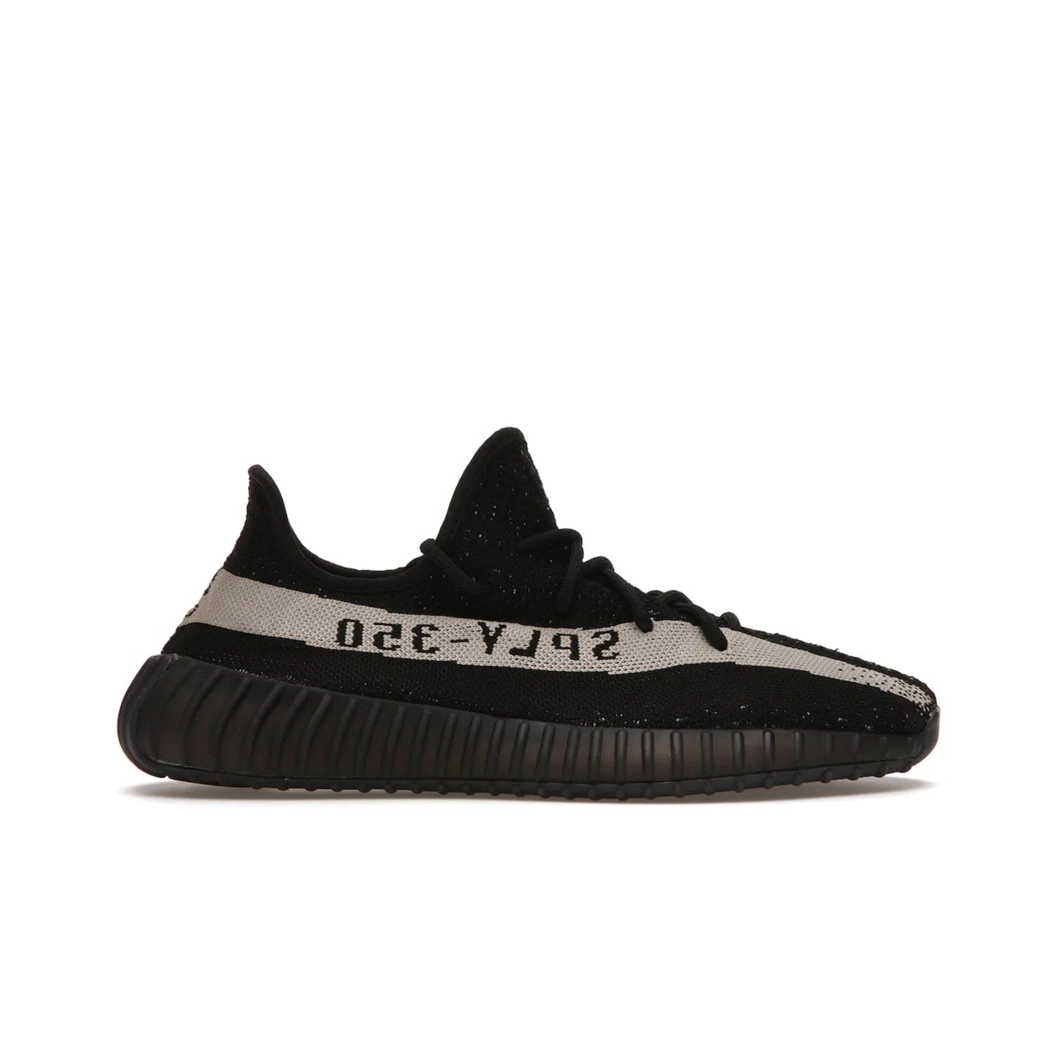 adidas Yeezy Boost 350 V2 Core Black White (2016/2022) - Image 1 - Only at www.BallersClubKickz.com - Stylish adidas Yeezy Boost 350 V2 in classic black with white "SPLY-350" stitched to the side stripe. Features Primeknit upper & Boost sole for comfort. Restock in March 2022.