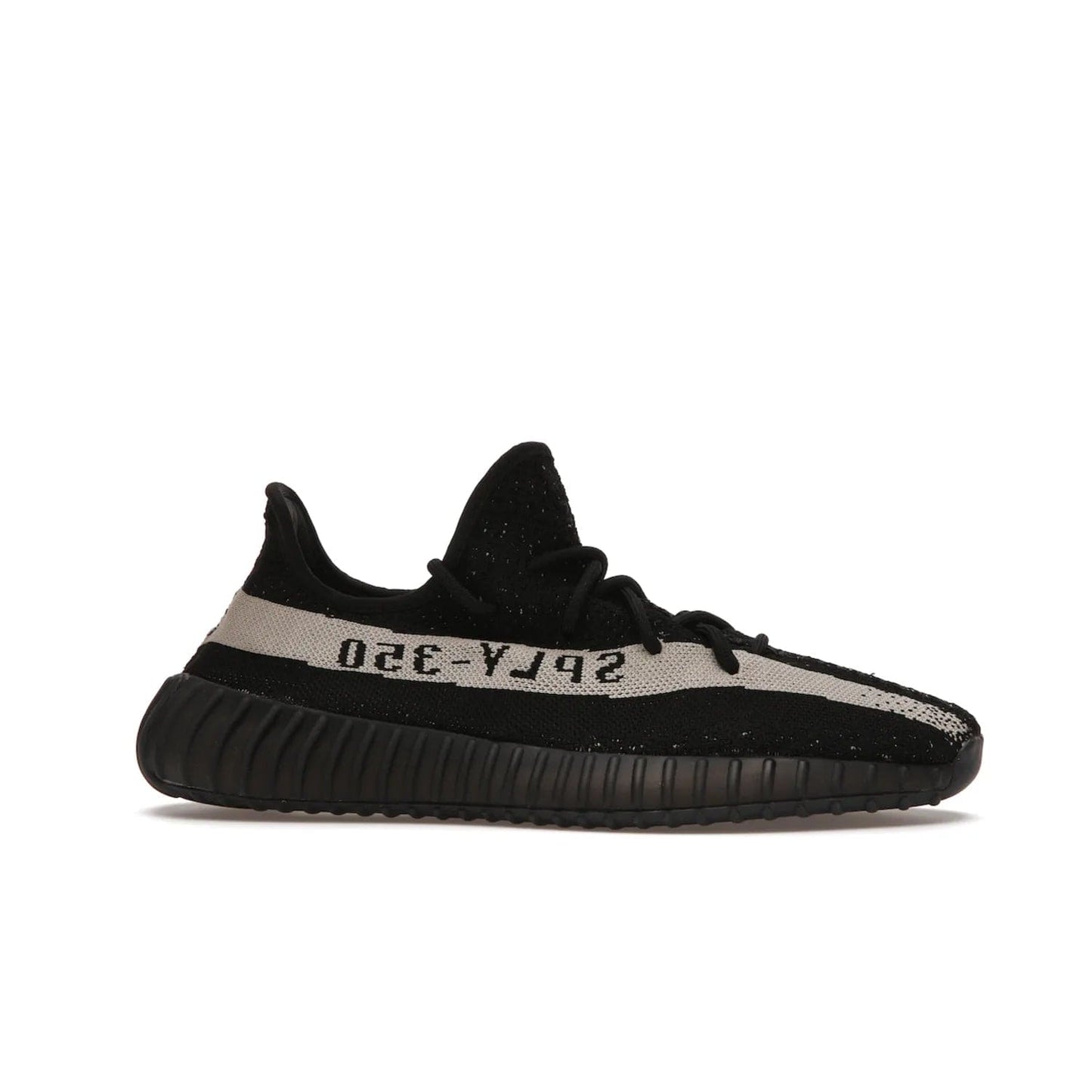 adidas Yeezy Boost 350 V2 Core Black White (2016/2022) - Image 2 - Only at www.BallersClubKickz.com - Stylish adidas Yeezy Boost 350 V2 in classic black with white "SPLY-350" stitched to the side stripe. Features Primeknit upper & Boost sole for comfort. Restock in March 2022.