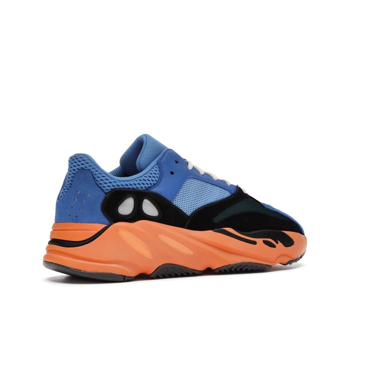 adidas Yeezy Boost 700 Bright Blue - Image 34 - Only at www.BallersClubKickz.com - Iconic sneaker style meets vibrant colour with the adidas Yeezy Boost 700 Bright Blue. Reflective accents, turquoise and teal panels, bright orange midsole and black outsole make for a bold release. April 2021.