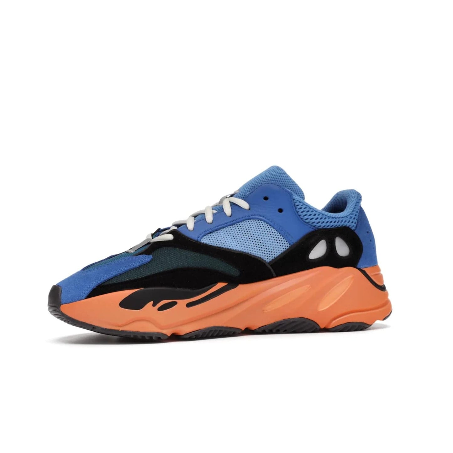 adidas Yeezy Boost 700 Bright Blue - Image 17 - Only at www.BallersClubKickz.com - Iconic sneaker style meets vibrant colour with the adidas Yeezy Boost 700 Bright Blue. Reflective accents, turquoise and teal panels, bright orange midsole and black outsole make for a bold release. April 2021.