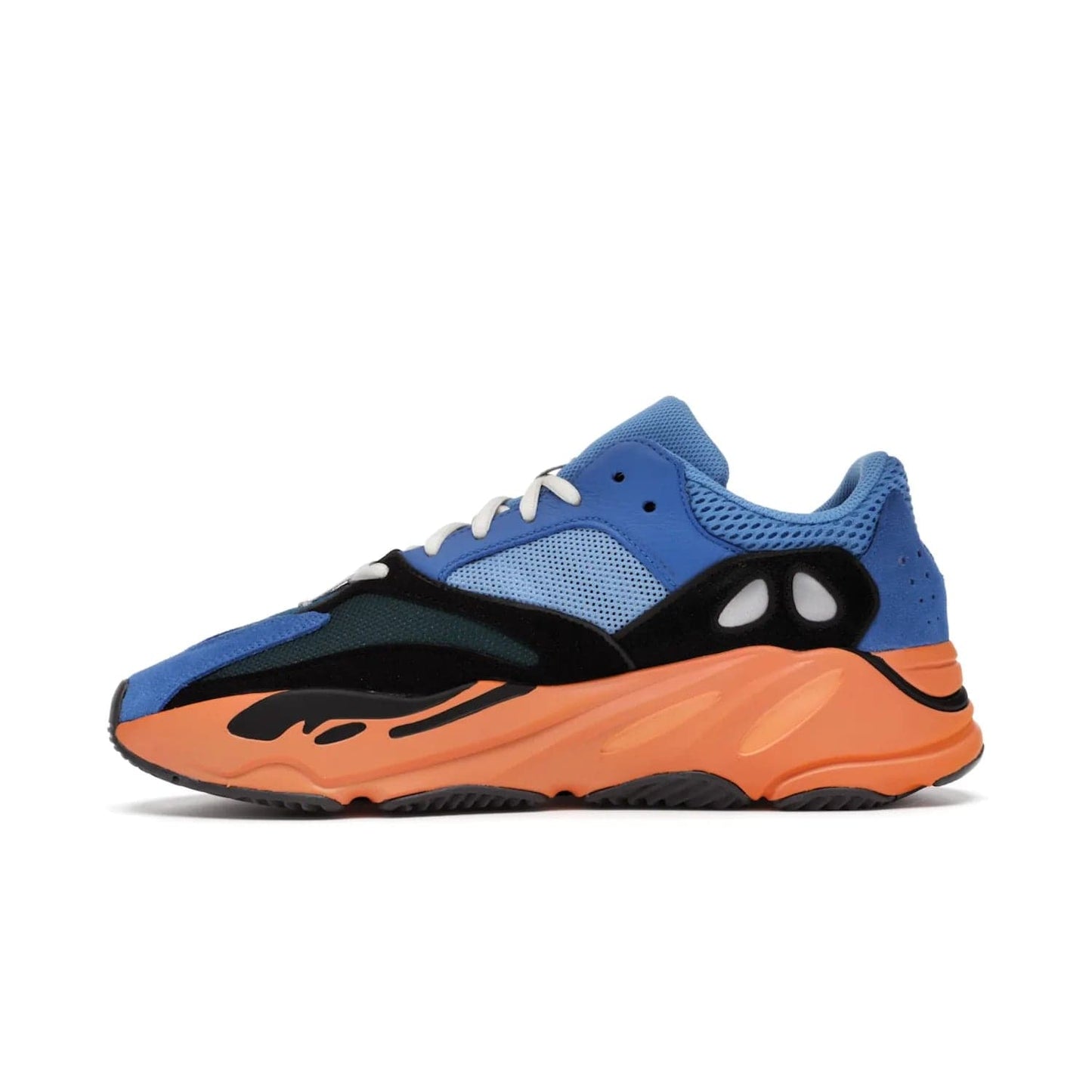 adidas Yeezy Boost 700 Bright Blue - Image 19 - Only at www.BallersClubKickz.com - Iconic sneaker style meets vibrant colour with the adidas Yeezy Boost 700 Bright Blue. Reflective accents, turquoise and teal panels, bright orange midsole and black outsole make for a bold release. April 2021.