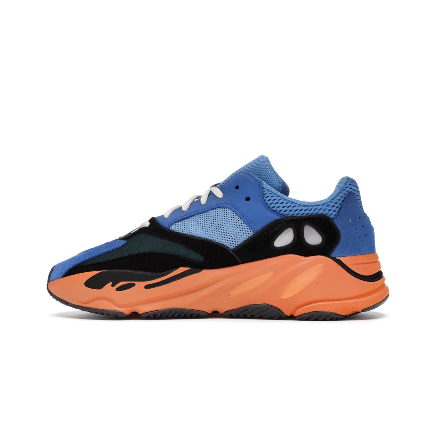 adidas Yeezy Boost 700 Bright Blue - Image 20 - Only at www.BallersClubKickz.com - Iconic sneaker style meets vibrant colour with the adidas Yeezy Boost 700 Bright Blue. Reflective accents, turquoise and teal panels, bright orange midsole and black outsole make for a bold release. April 2021.