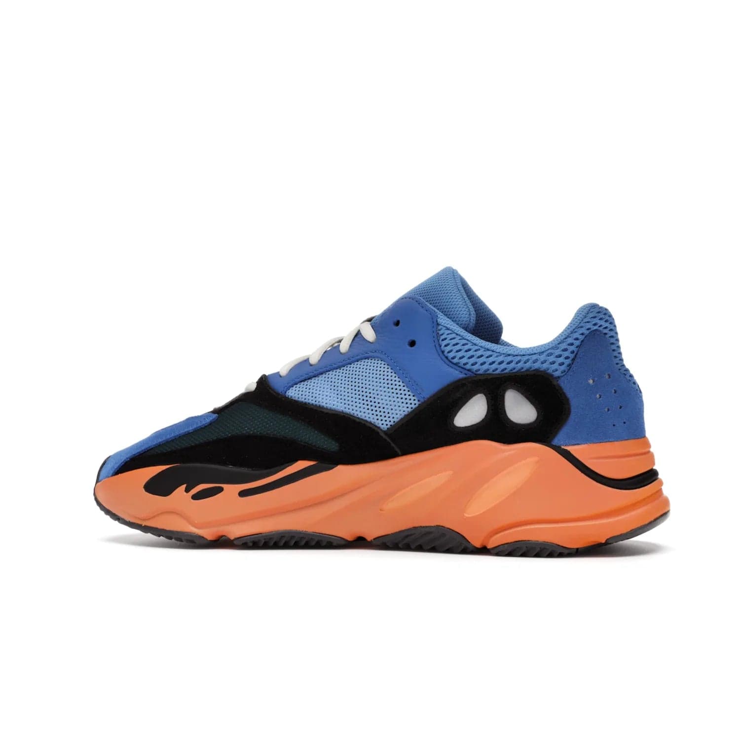 adidas Yeezy Boost 700 Bright Blue - Image 21 - Only at www.BallersClubKickz.com - Iconic sneaker style meets vibrant colour with the adidas Yeezy Boost 700 Bright Blue. Reflective accents, turquoise and teal panels, bright orange midsole and black outsole make for a bold release. April 2021.