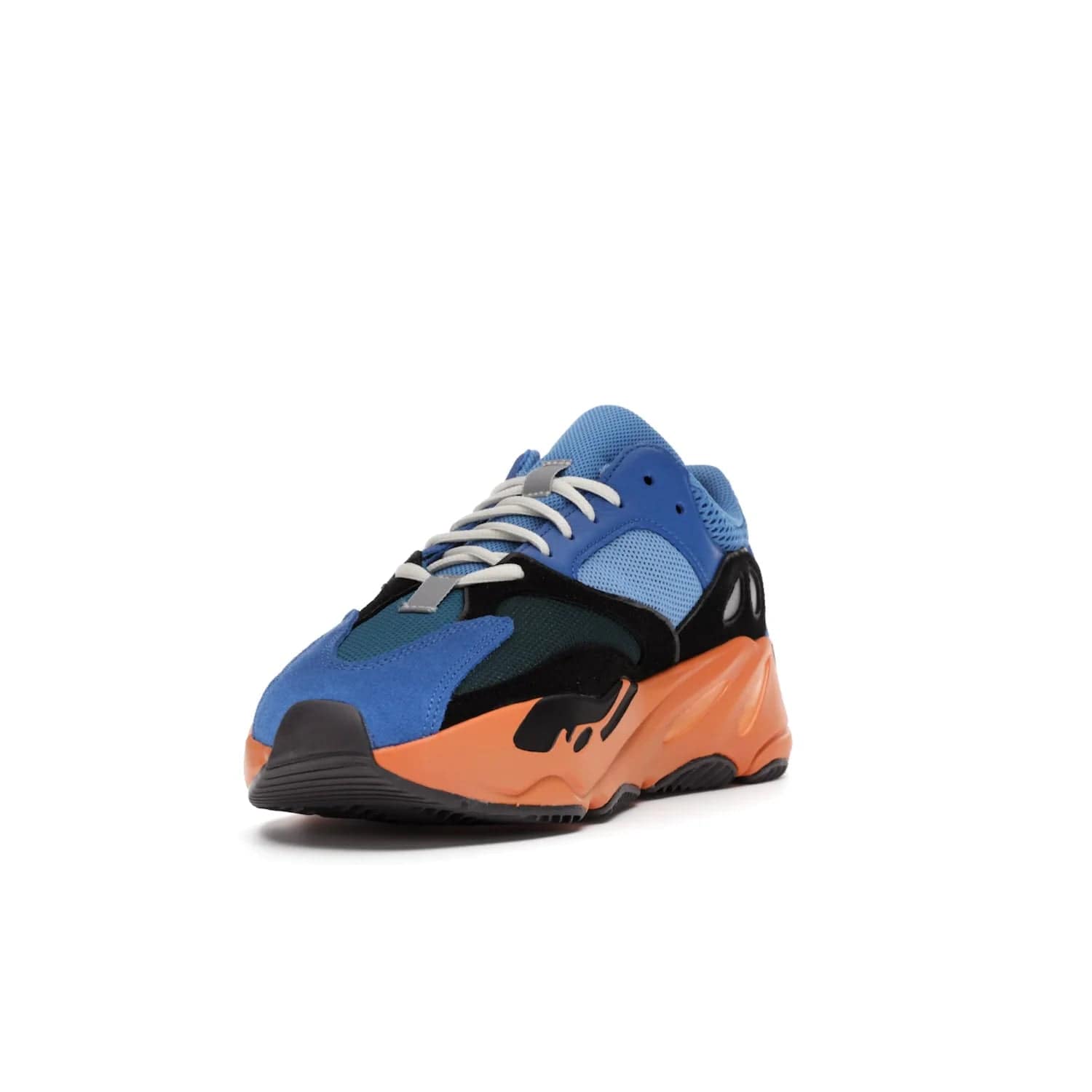adidas Yeezy Boost 700 Bright Blue - Image 13 - Only at www.BallersClubKickz.com - Iconic sneaker style meets vibrant colour with the adidas Yeezy Boost 700 Bright Blue. Reflective accents, turquoise and teal panels, bright orange midsole and black outsole make for a bold release. April 2021.