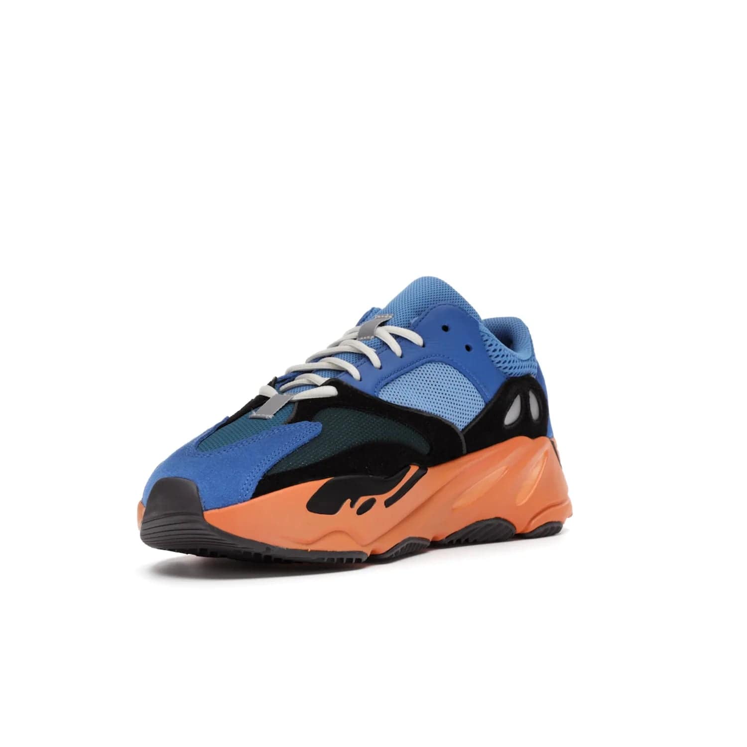 adidas Yeezy Boost 700 Bright Blue - Image 14 - Only at www.BallersClubKickz.com - Iconic sneaker style meets vibrant colour with the adidas Yeezy Boost 700 Bright Blue. Reflective accents, turquoise and teal panels, bright orange midsole and black outsole make for a bold release. April 2021.