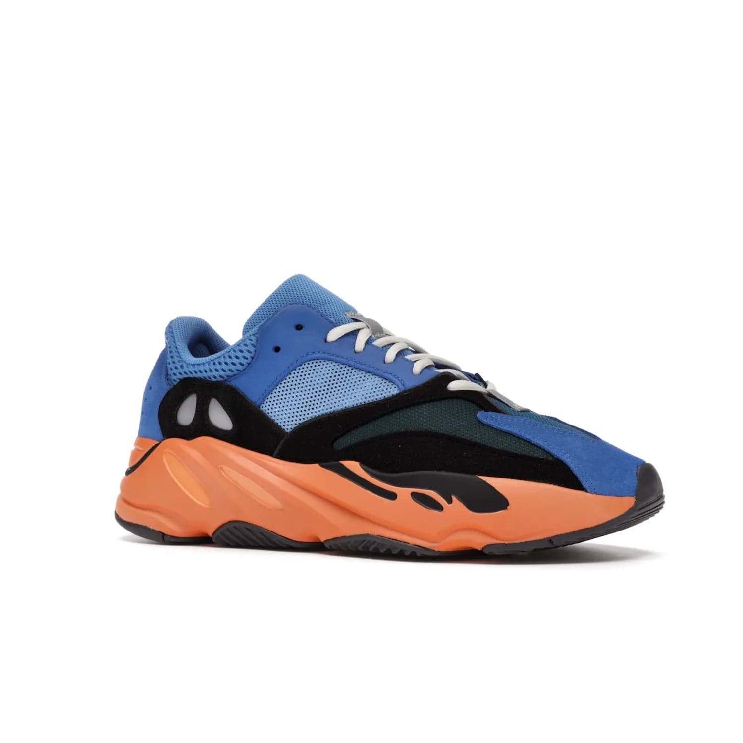 adidas Yeezy Boost 700 Bright Blue - Image 4 - Only at www.BallersClubKickz.com - Iconic sneaker style meets vibrant colour with the adidas Yeezy Boost 700 Bright Blue. Reflective accents, turquoise and teal panels, bright orange midsole and black outsole make for a bold release. April 2021.