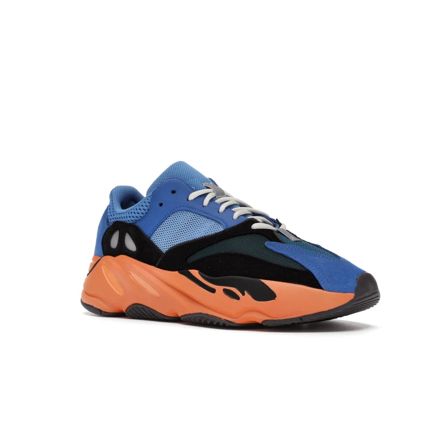 adidas Yeezy Boost 700 Bright Blue - Image 5 - Only at www.BallersClubKickz.com - Iconic sneaker style meets vibrant colour with the adidas Yeezy Boost 700 Bright Blue. Reflective accents, turquoise and teal panels, bright orange midsole and black outsole make for a bold release. April 2021.