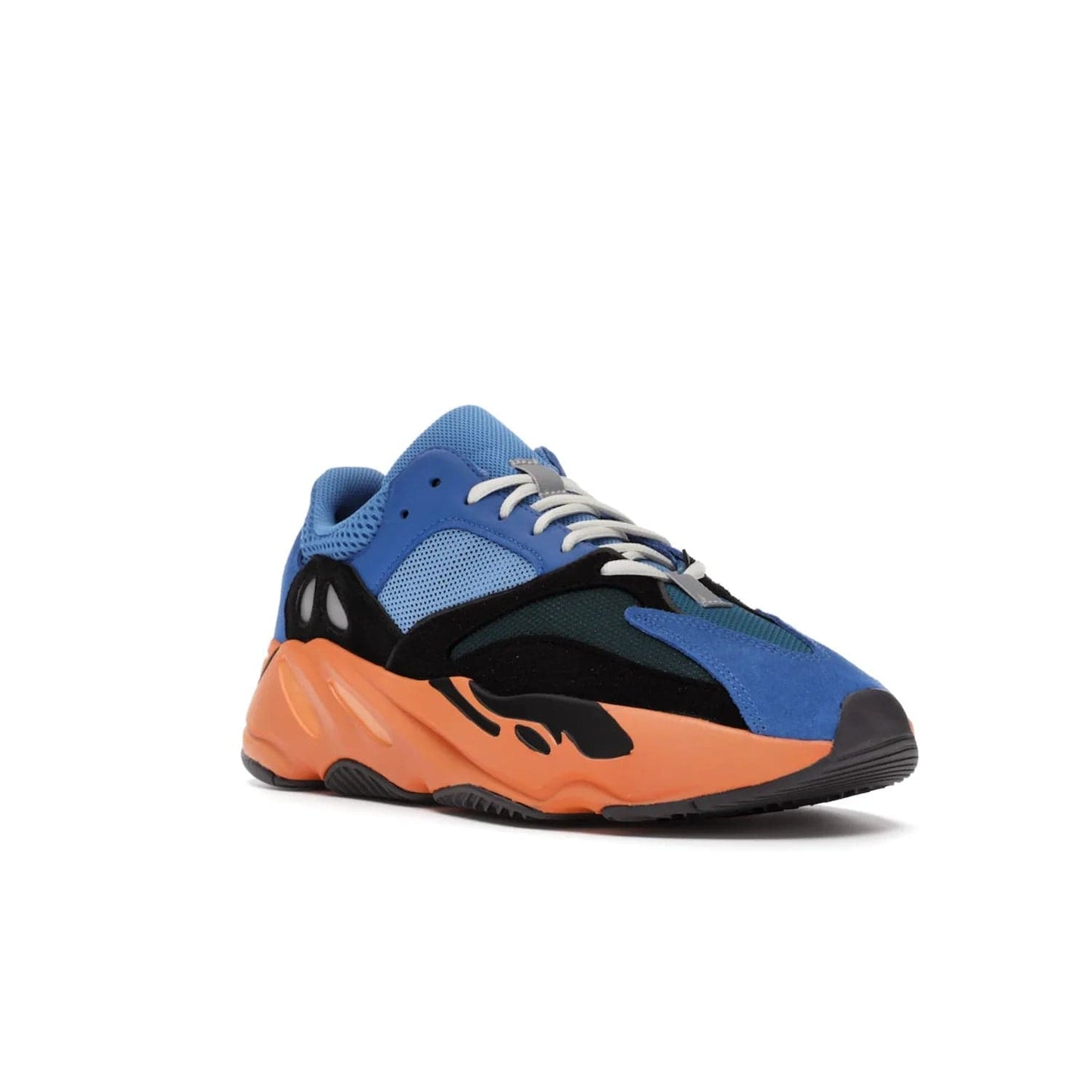 adidas Yeezy Boost 700 Bright Blue - Image 6 - Only at www.BallersClubKickz.com - Iconic sneaker style meets vibrant colour with the adidas Yeezy Boost 700 Bright Blue. Reflective accents, turquoise and teal panels, bright orange midsole and black outsole make for a bold release. April 2021.