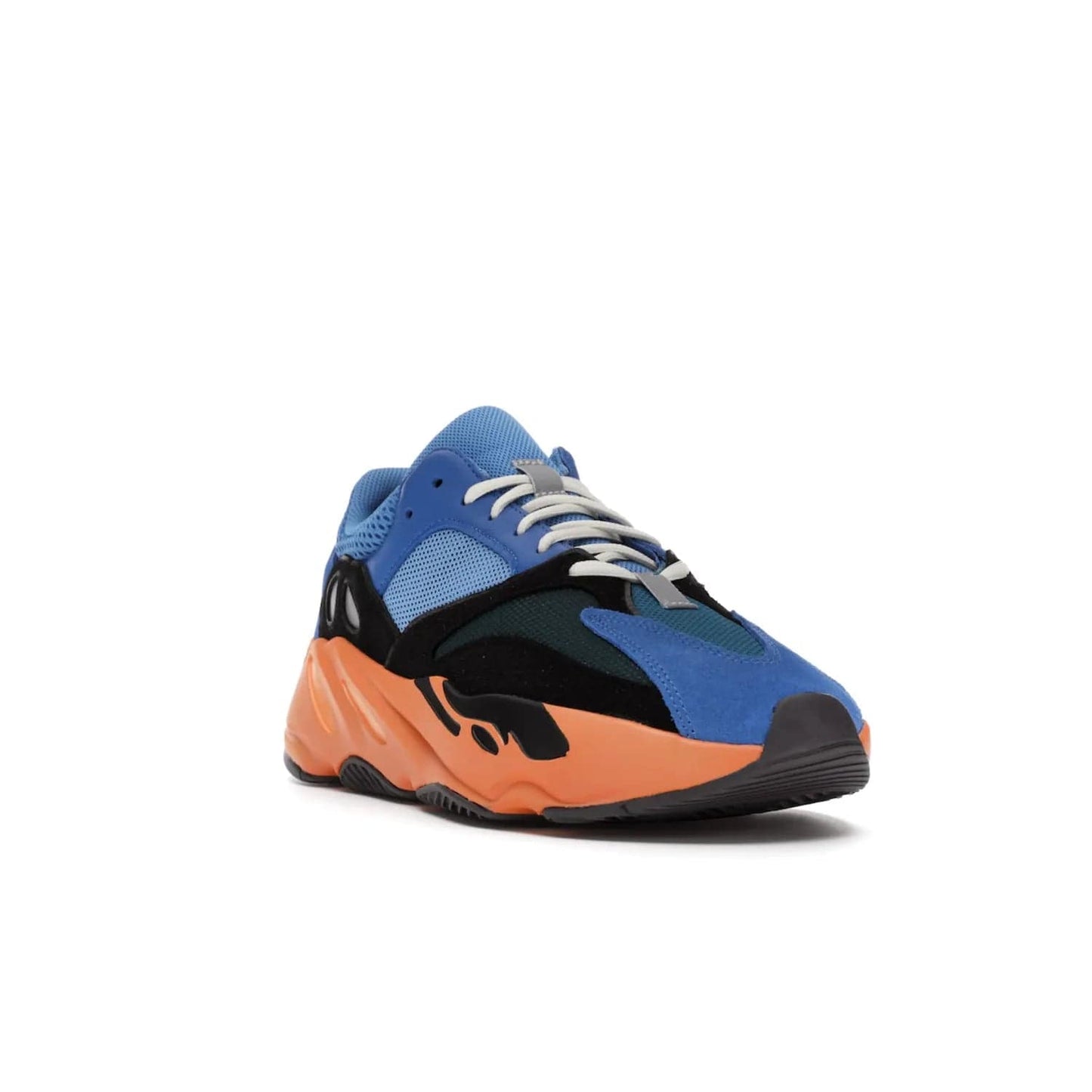 adidas Yeezy Boost 700 Bright Blue - Image 7 - Only at www.BallersClubKickz.com - Iconic sneaker style meets vibrant colour with the adidas Yeezy Boost 700 Bright Blue. Reflective accents, turquoise and teal panels, bright orange midsole and black outsole make for a bold release. April 2021.