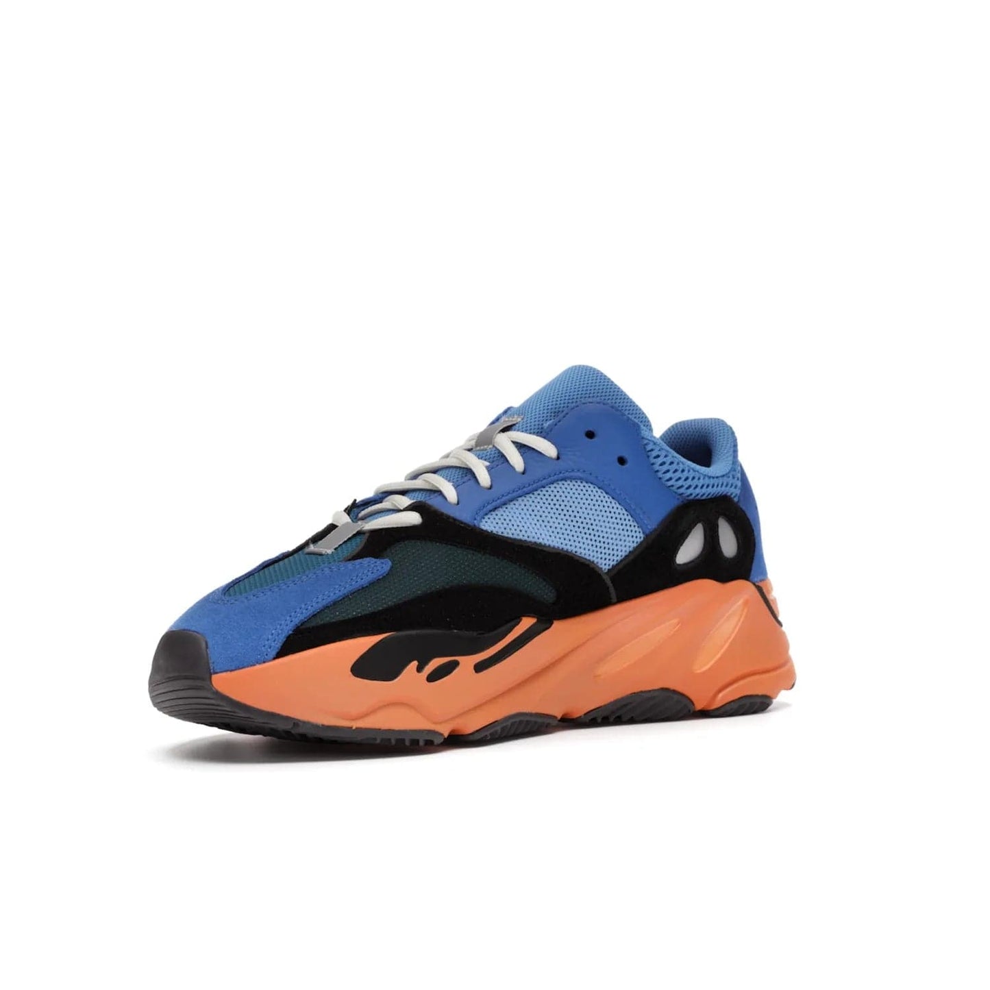 adidas Yeezy Boost 700 Bright Blue - Image 15 - Only at www.BallersClubKickz.com - Iconic sneaker style meets vibrant colour with the adidas Yeezy Boost 700 Bright Blue. Reflective accents, turquoise and teal panels, bright orange midsole and black outsole make for a bold release. April 2021.